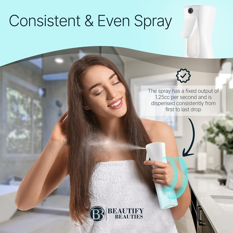 Hair Spray Bottle - Ultra Fine Continuous Water Mister for Hairstyling, Cleaning & Skin Care | Black, 6.8 Ounces