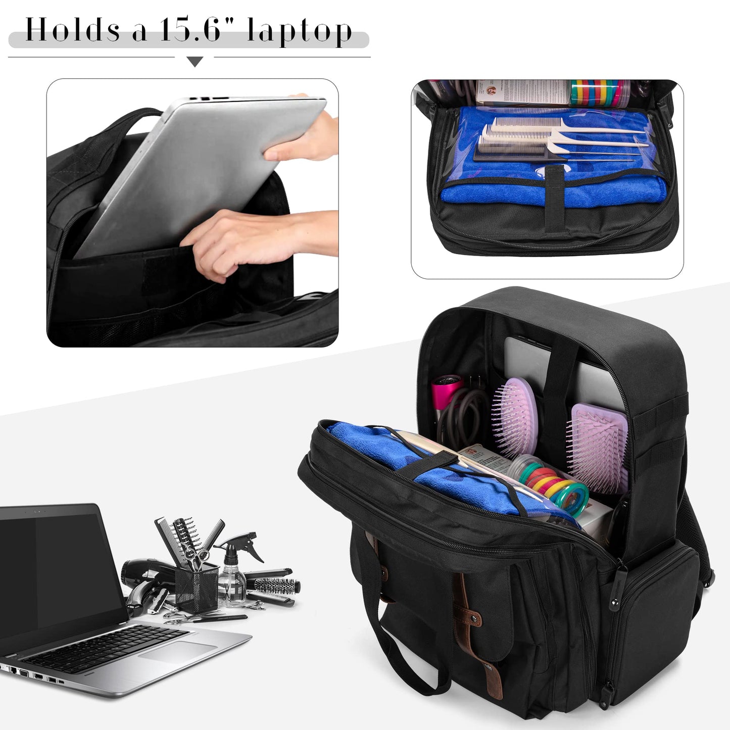 BAFASO Large Capacity Barber Case, Travel Hairdresser Bag Holds Various Hair Cutting Tools, Black
