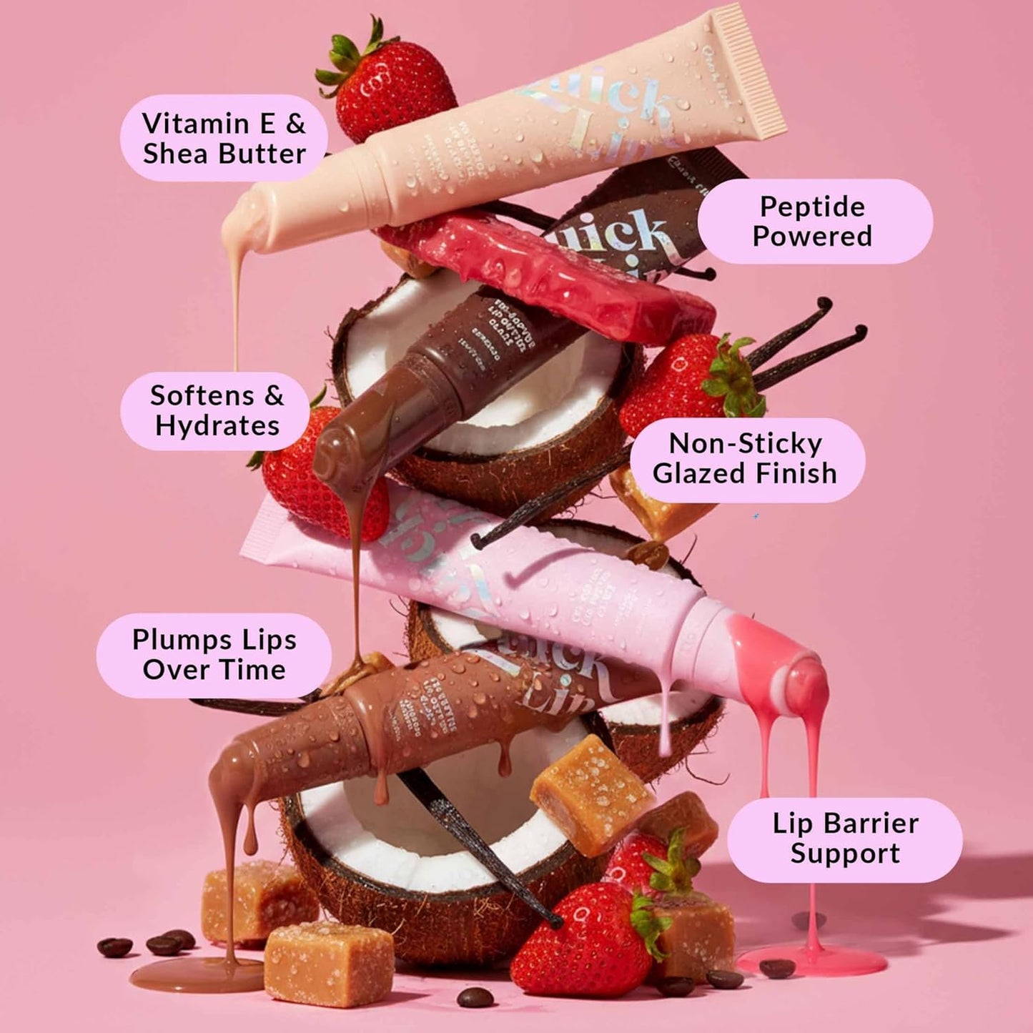 Tri-Peptide Lip Butter Glaze - Strawberry Sugar Pink Moisturizing Lip Balm | Hydrating Formula