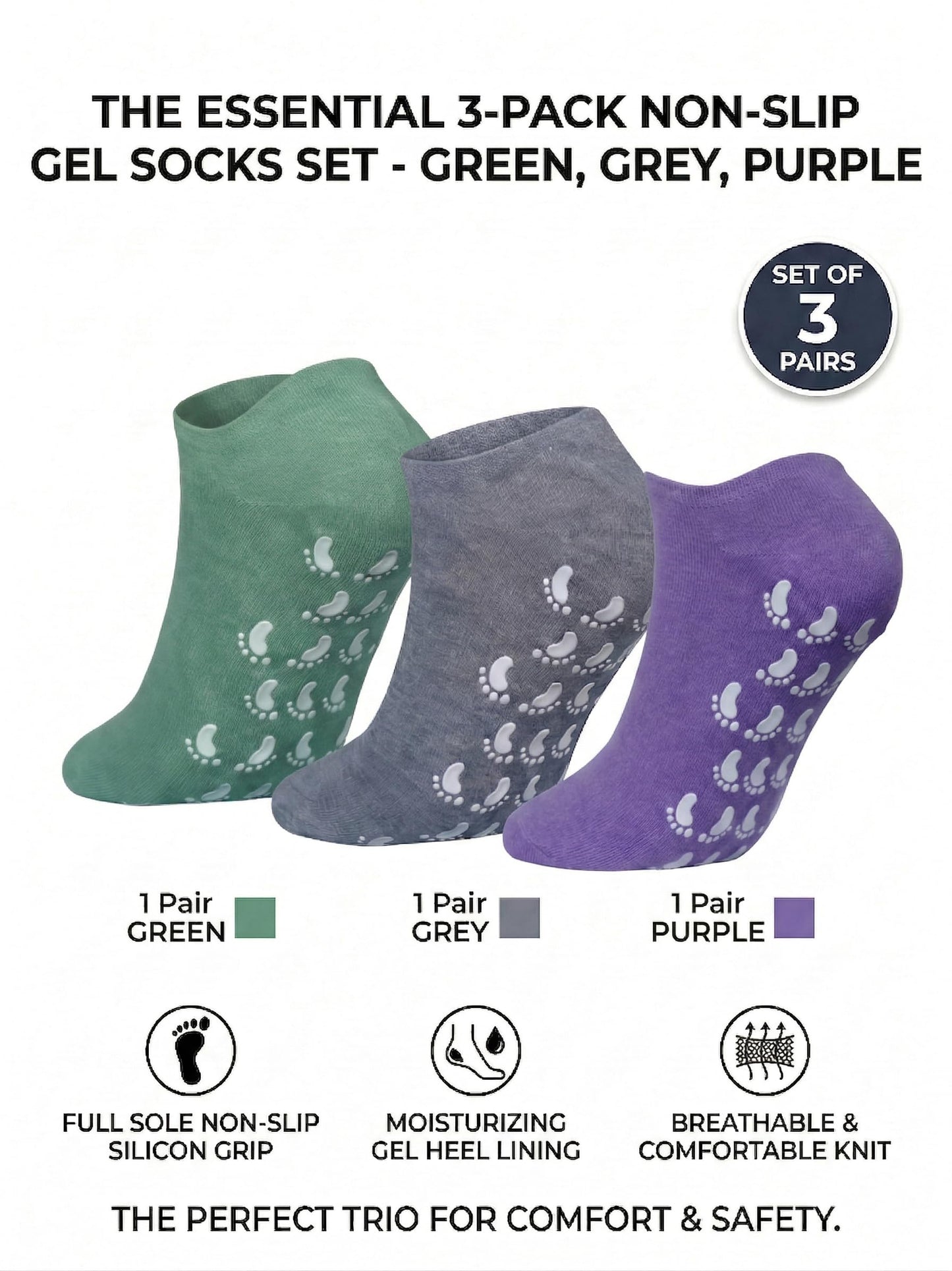 Moisturizing Socks 3 Packs Foot Moisturizer Spa Socks for Dry Cracked Heel Feet Moisture Hydrating Silicone Socks for Foot Care