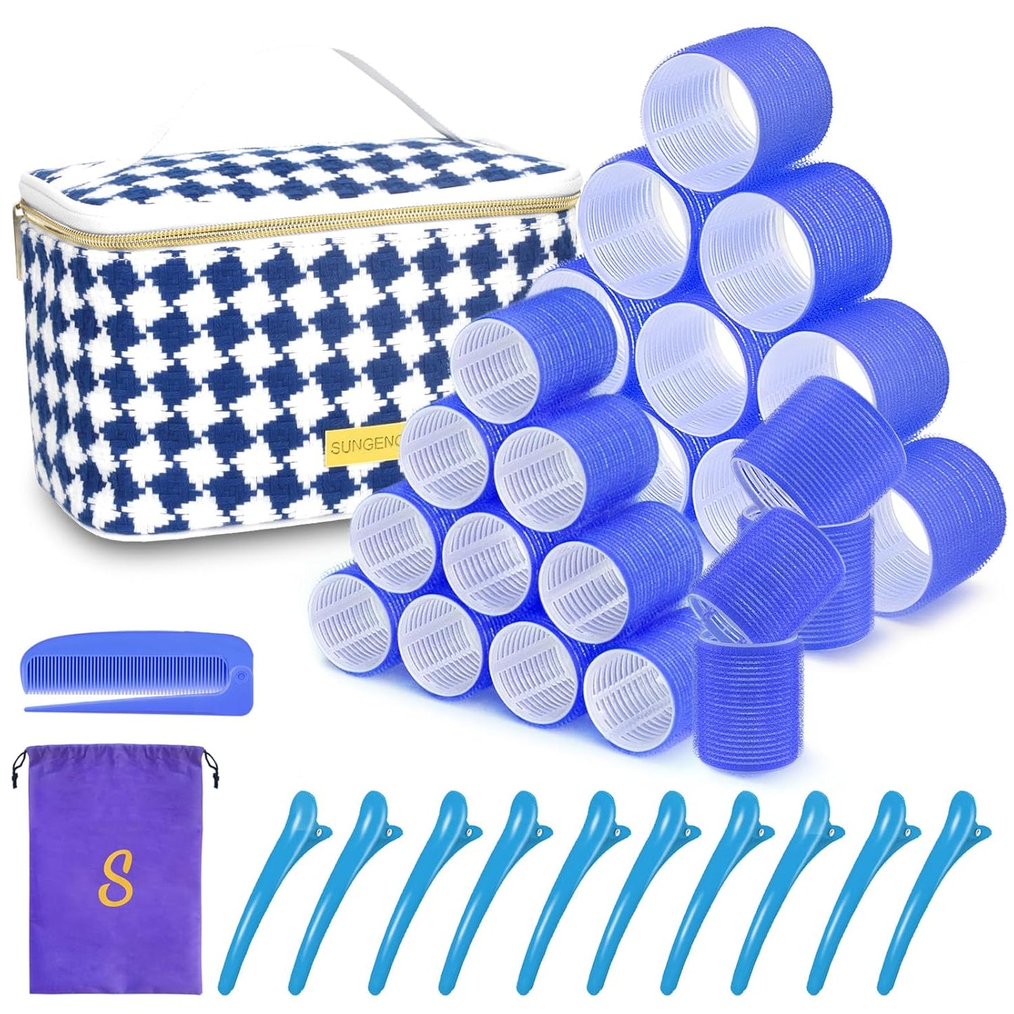 Hair Roller Set - 18 Pcs Curlers with Clips & Comb for DIY Hairstyles | 3 Sizes Included