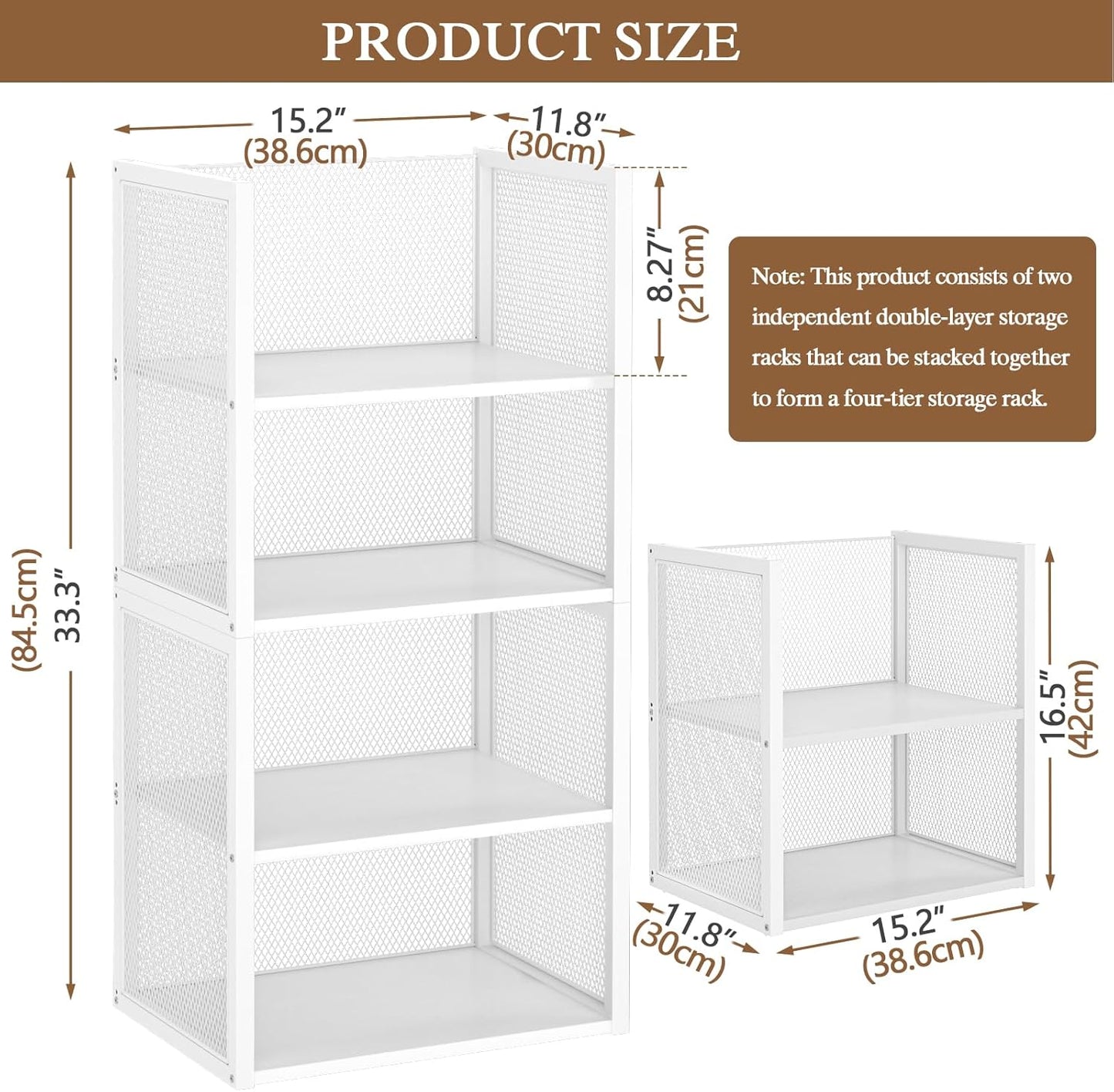4-Tier Stackable Closet Organizer - Multifunctional Wire Storage Bins for Wardrobe, Kitchen & Laundry | White