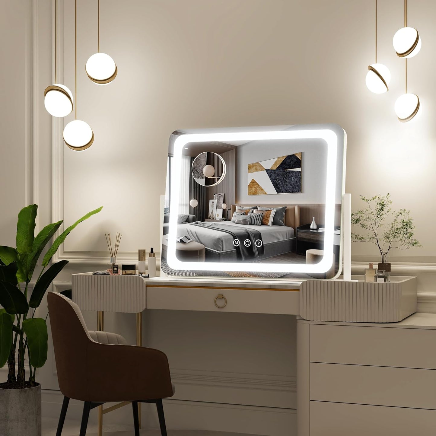 FENNIO Vanity Mirror with Lights - 22''x17'' Dimmable Makeup Mirror with Touch Screen & 3-Color Lighting