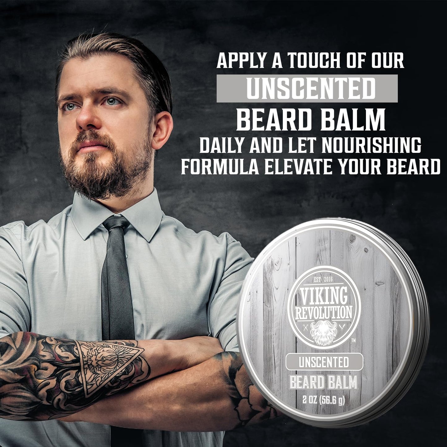Viking Revolution Unscented Beard Balm for Men – Moisturizing & Softening Beard Butter with Argan Oil, Jojoba Oil, Shea Butter & Beeswax – Styling Balm and Grooming Gift for Men (2 Pack, 2oz Each)