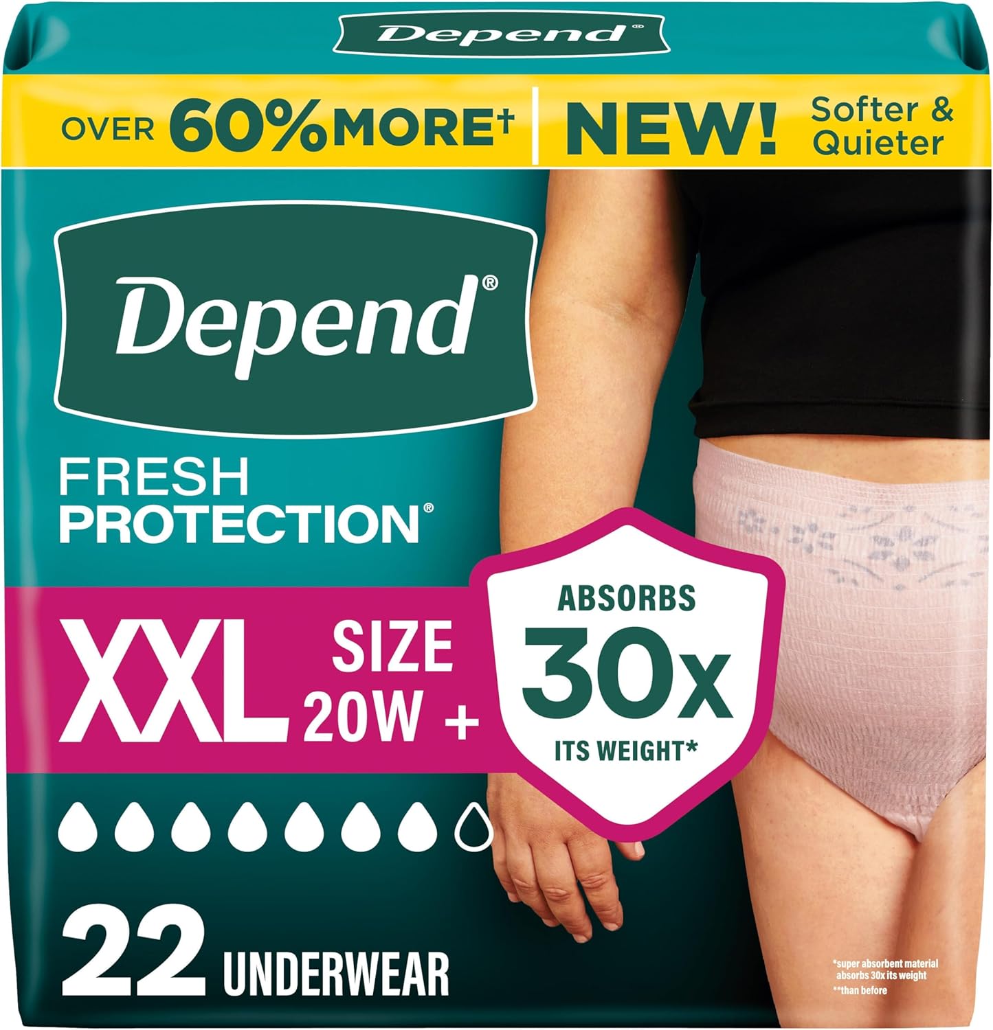 Depend Fresh Protection Adult Diapers - Maximum Absorbency Incontinence Underwear for Women | Large, Blush, 72 Count