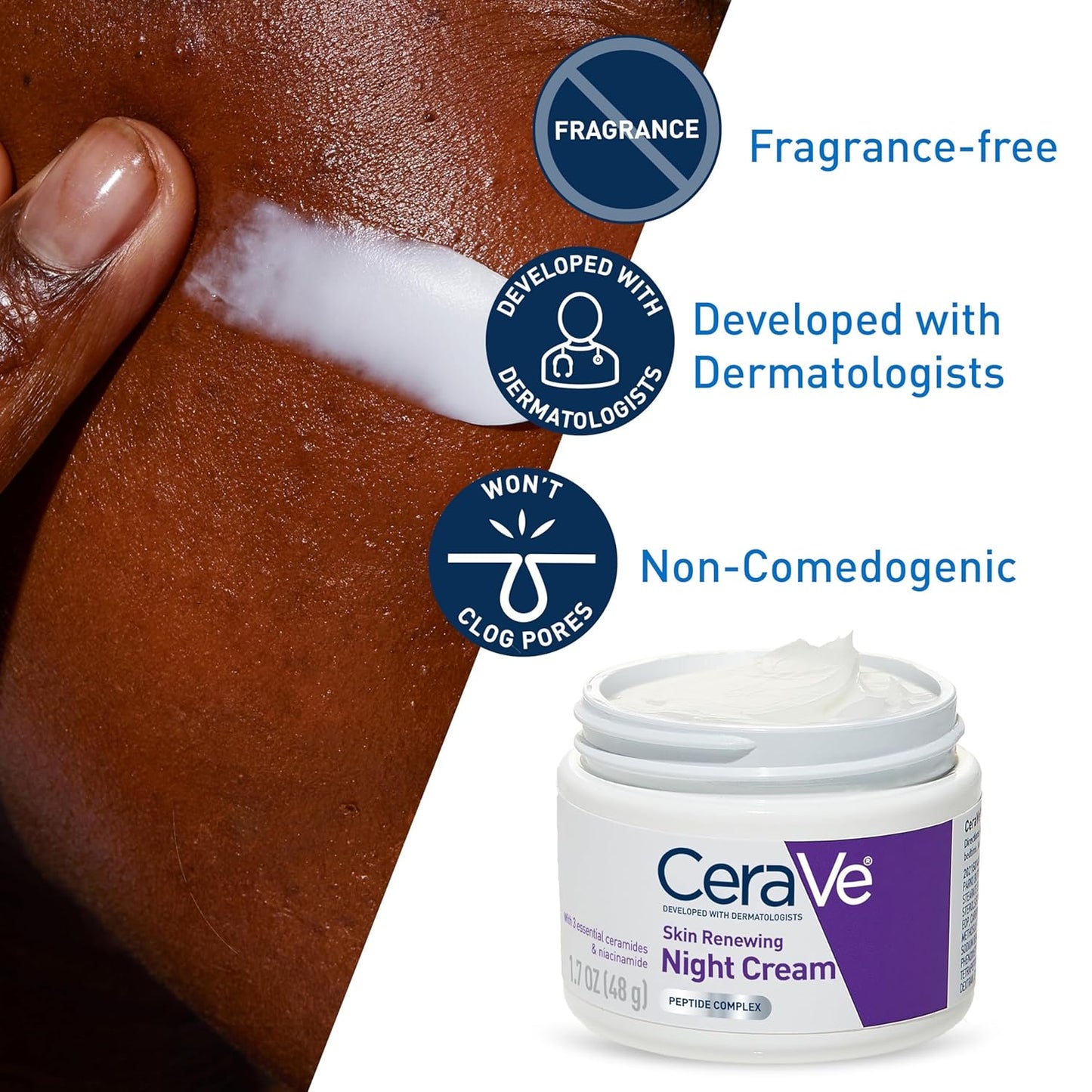 CeraVe Skin Renewing Night Cream - Peptide Complex & Hyaluronic Acid Moisturizer | 1.7 Oz