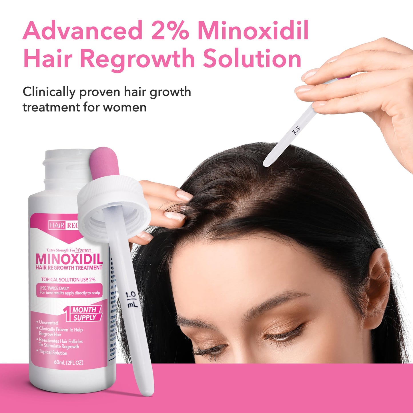Hair Regen Liquid Minoxidil Women 2% Percent - Extra Strength Advanced Topical Solution for Regrowth Serum Drops - Clinically Proven Growth Treatment for Hers Hair Loss 6 Pack as 6 Months Supply Kit