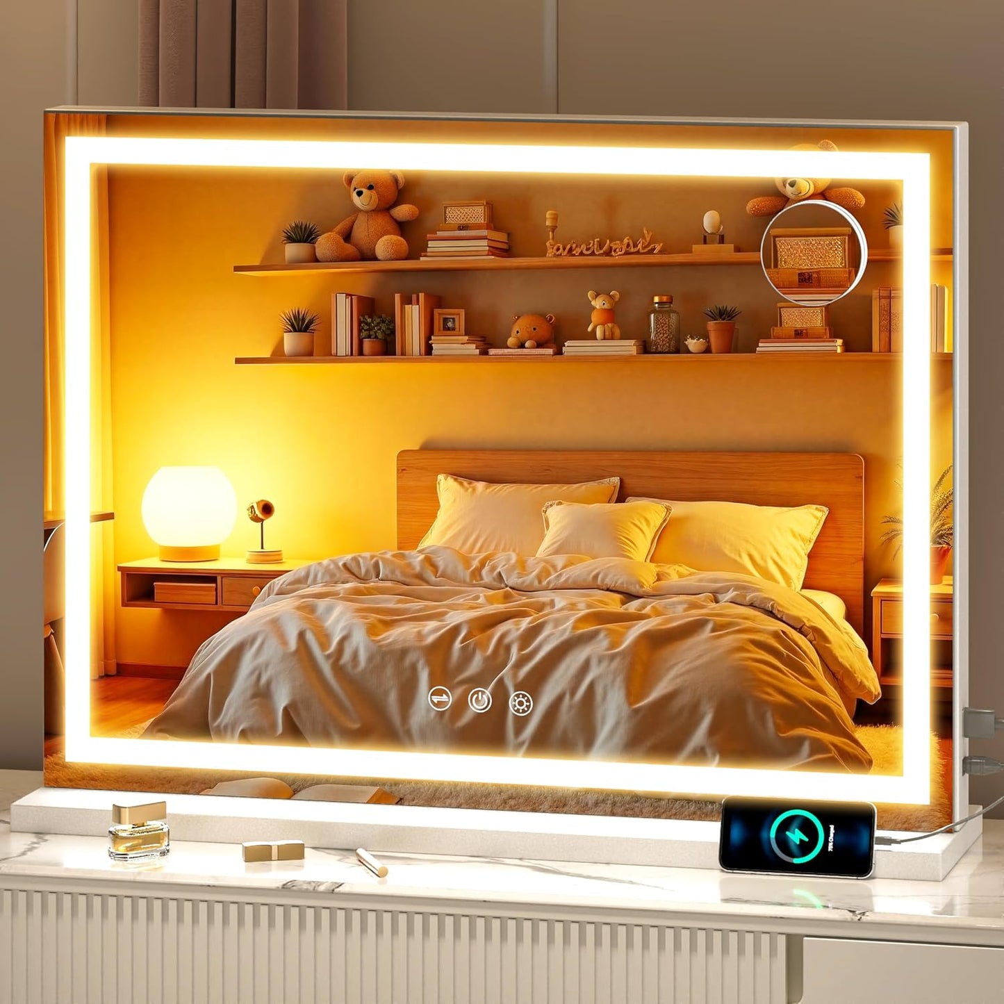LED Makeup Vanity Mirror with Lights - 32" x 22" | 10X Magnification, Dimmable, Smart Touch, USB Charging