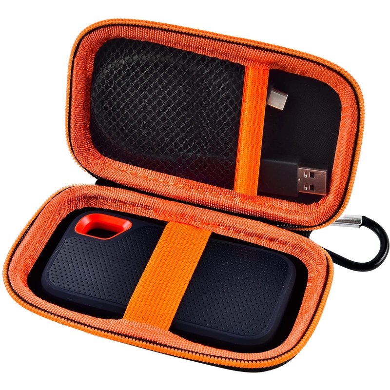 SSD Case for SanDisk Extreme Portable SSD & Extreme PRO, Hard Shell Protective Storage Bag with Carabiner, Fits 1TB 2TB 4TB 8TB External Solid State Drive for Business Travel(Orange)