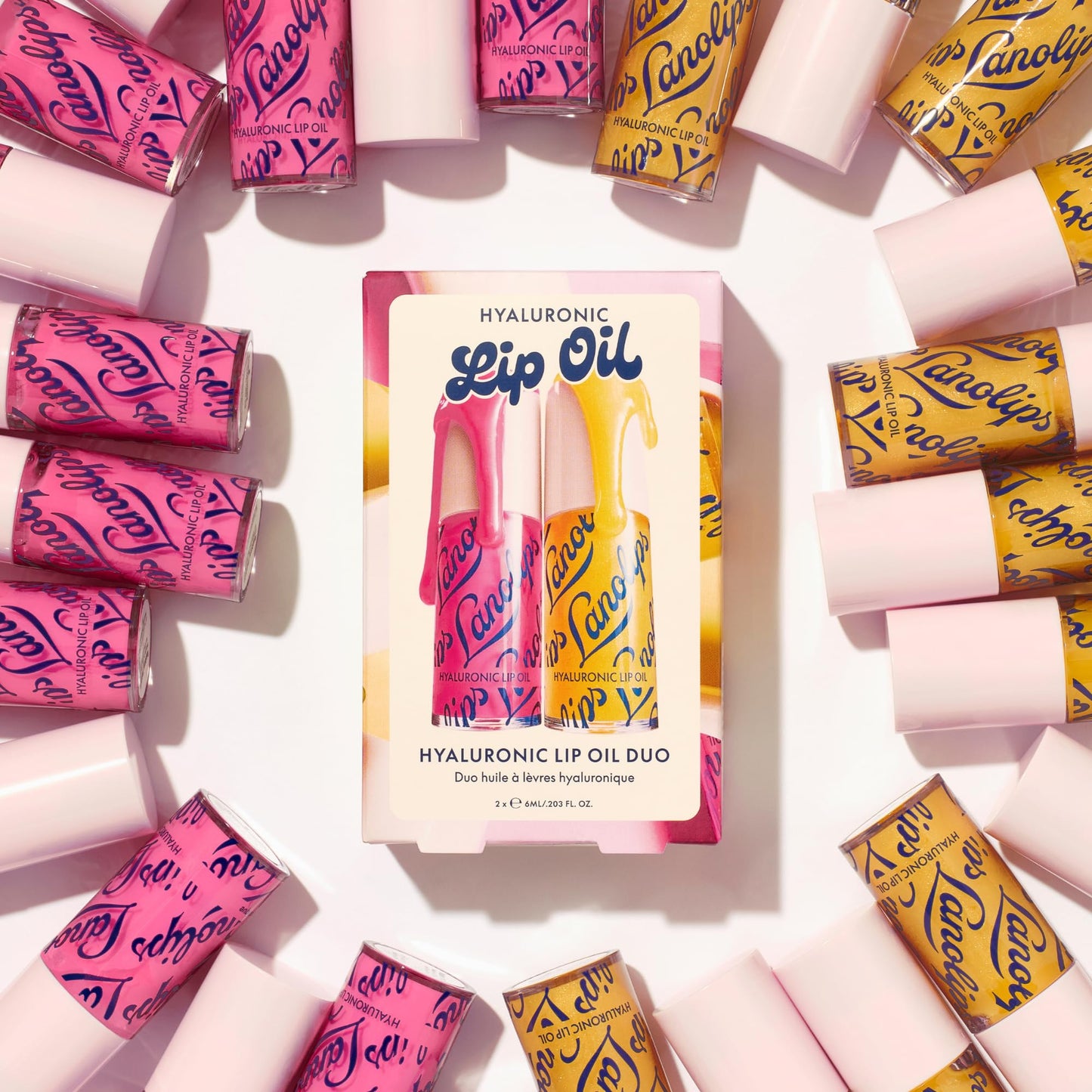 Lanolips Hydrating Lip Oil Duo Gift Set - Plumping Lip Gloss in Honey & Raspberry - Infused with Lanolin Oil, Hyaluronic Acid & Vitamin E - Non-Sticky, Glossy Finish (2 Pieces)