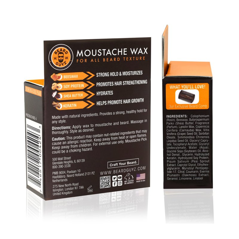 Beard Guyz Moustache Wax – Strong Hold Styling for Mustache & Facial Hair – Natural Beeswax & Carnauba Wax Grooming Balm for Sculpting, Shaping & Conditioning – 1 oz
