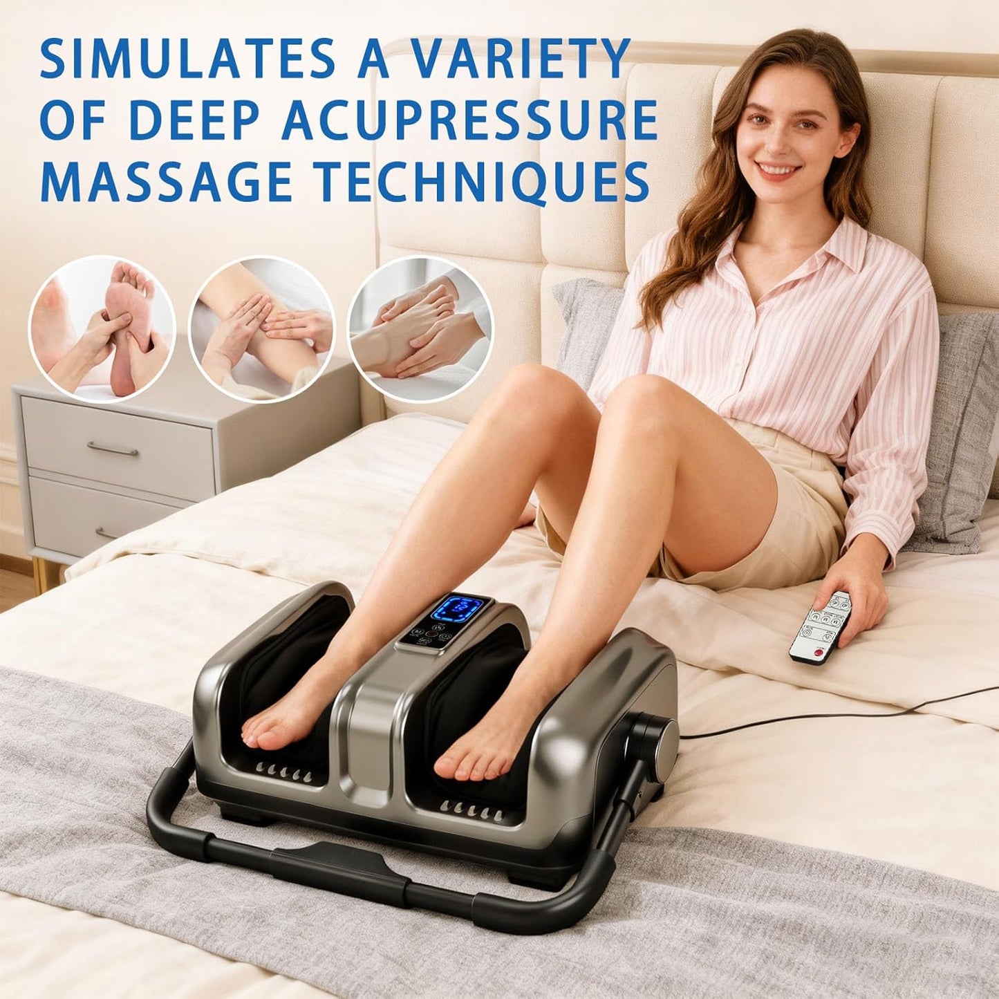 Deep Kneading Foot Massager with Heat - Electric Feet Relaxation Machine | Remote Control, Home & Office Use
