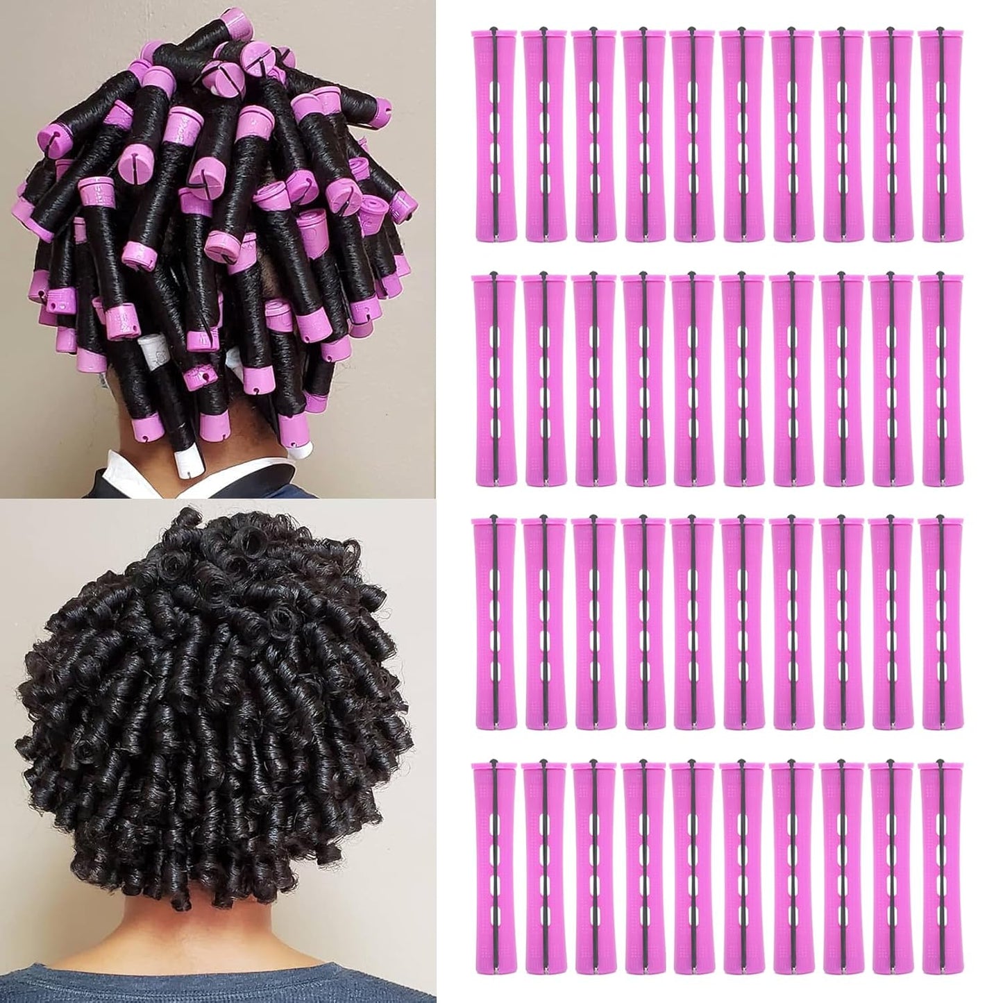 Perm Rods for Short Hair - 40 Pcs Beige Plastic Curlers for Black Women | Medium Size Peach Hair Rollers