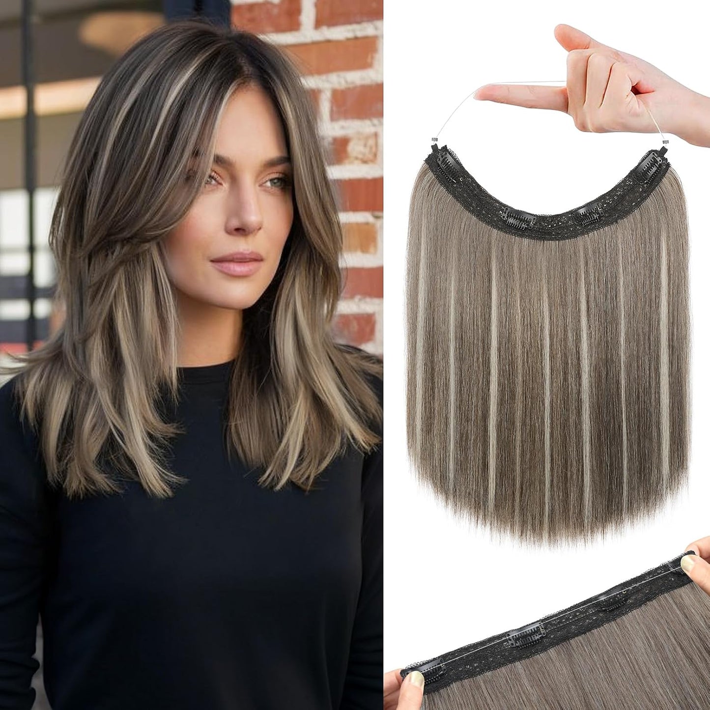 REECHO Invisible Wire Hair Extensions - Thinner Lace Weft, 12-Inch Short Straight Clips | Light Blonde