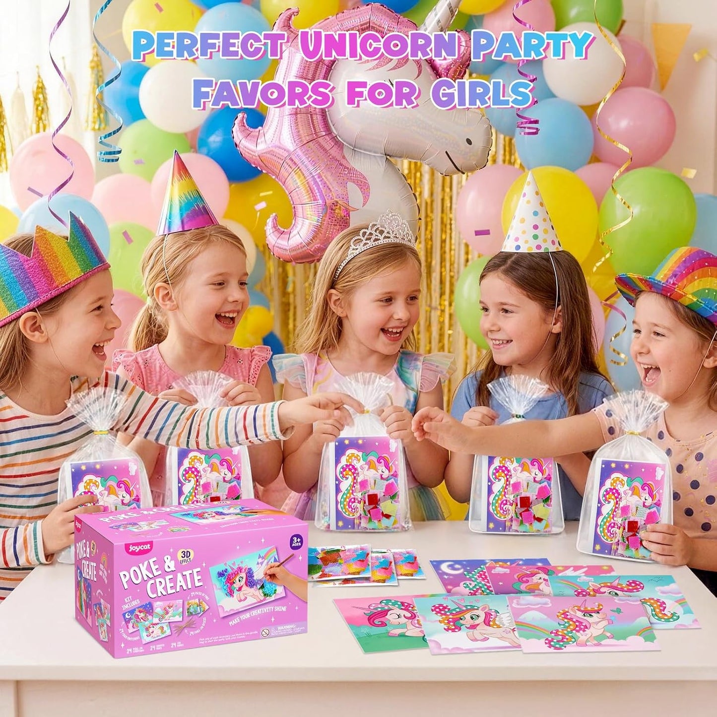 JoyCat Unicorn Party Favors - 24 Pack DIY Poke Art Craft Kits for Kids Ages 4-9 | Birthday Goodie Bags & Classroom Prizes