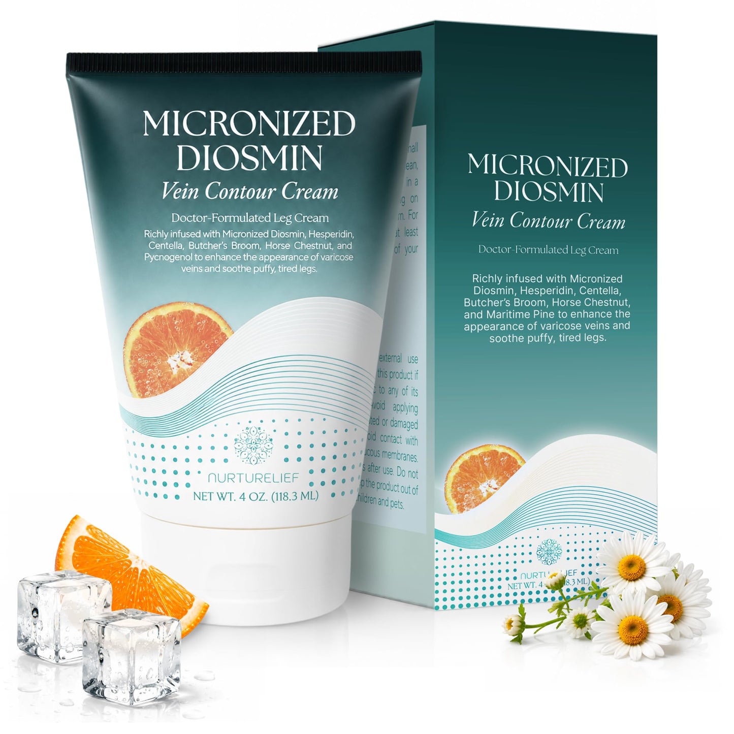 Nurturelief Doctor-Crafted Micronized Diosmin Contour Cream with Hesperidin | Cooling Comfort Formula | Silky Cosmetic Absorption Technology | Centella Cream with Horse Chestnut & Menthol