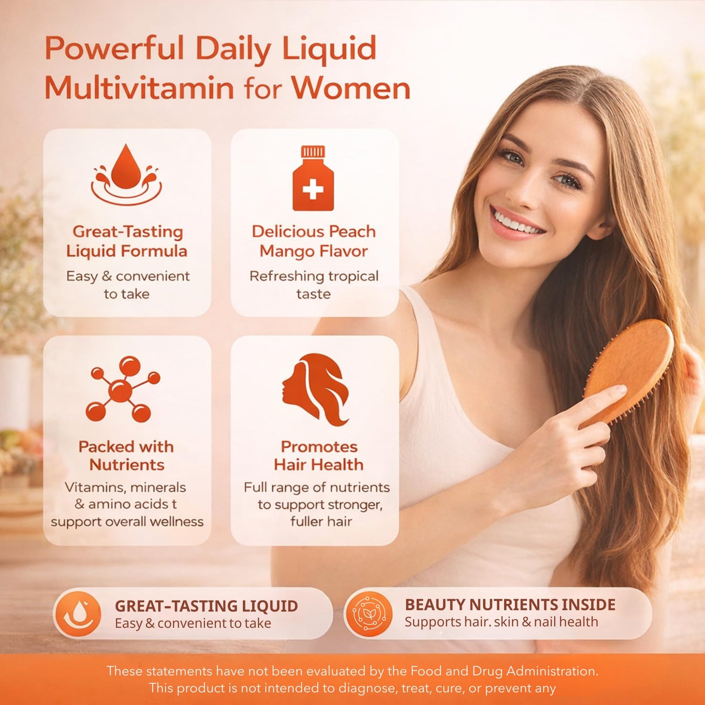 LSJSDS Liquid Multivitamin,Hair Growth,15.22 fl oz / 450ml,Support Healthy Skin,Promote Thicker,Fuller Hair,Reduce Wrinkles & Fine Lines (Peach Mango)
