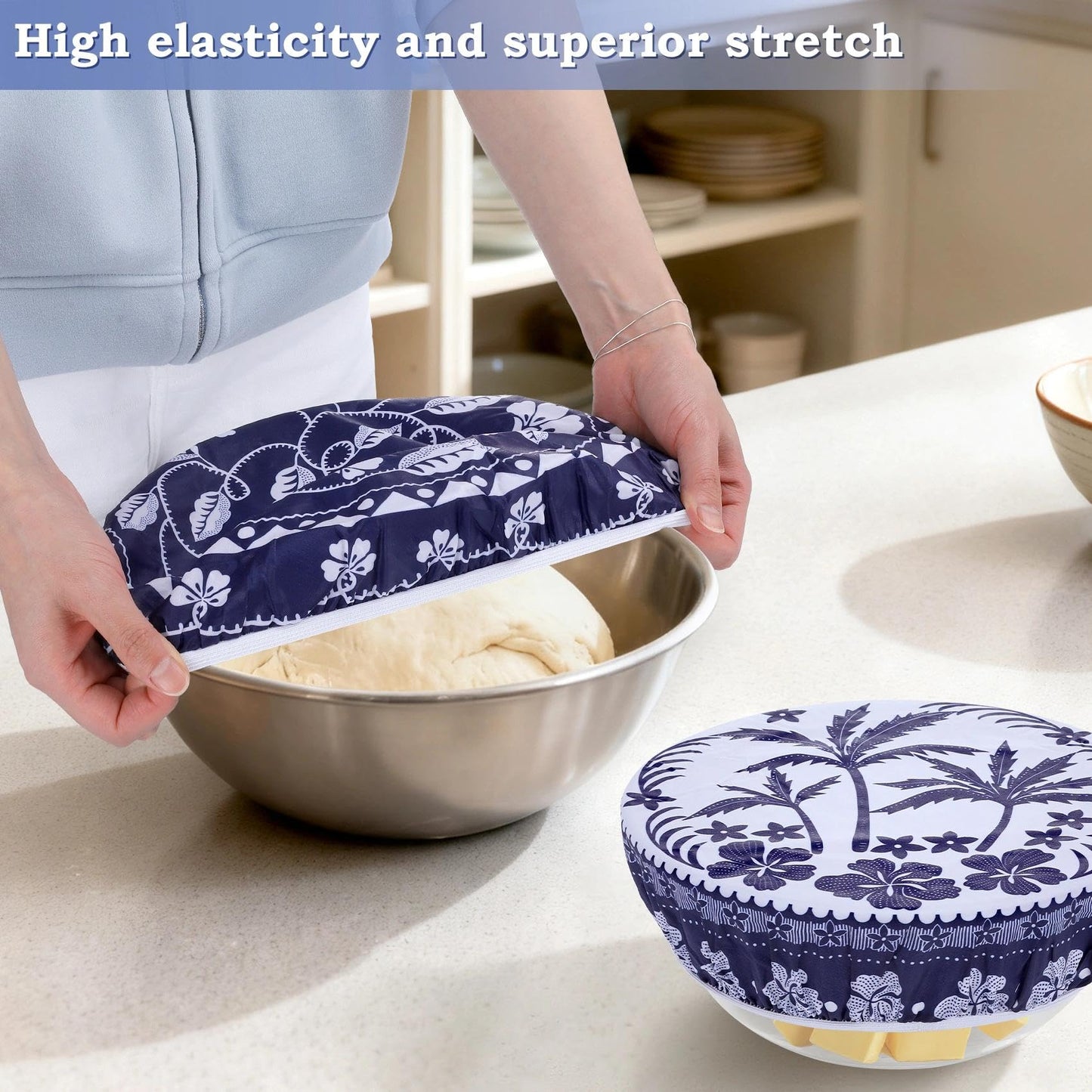 Revahope 2 Large Reusable Beeswax Bowl Covers for Bread Proofing, 10/12 Inch Elastic Beeswax Wraps Cotton Cloth Sourdough Bowl Covers for Proofing Baskets, Mixer Bowls, Food Storage Containers