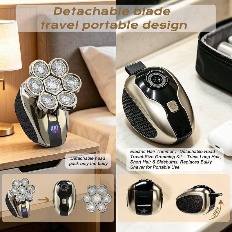 7D Head Shavers for Bald Men, Water Proof Electric Razor for Men with LED Display, Detachable Wet/Dry Anti-Pinch Head Shavers, Shaving Grooming Kit for Balder, Perfect for Home & Travel(Black)