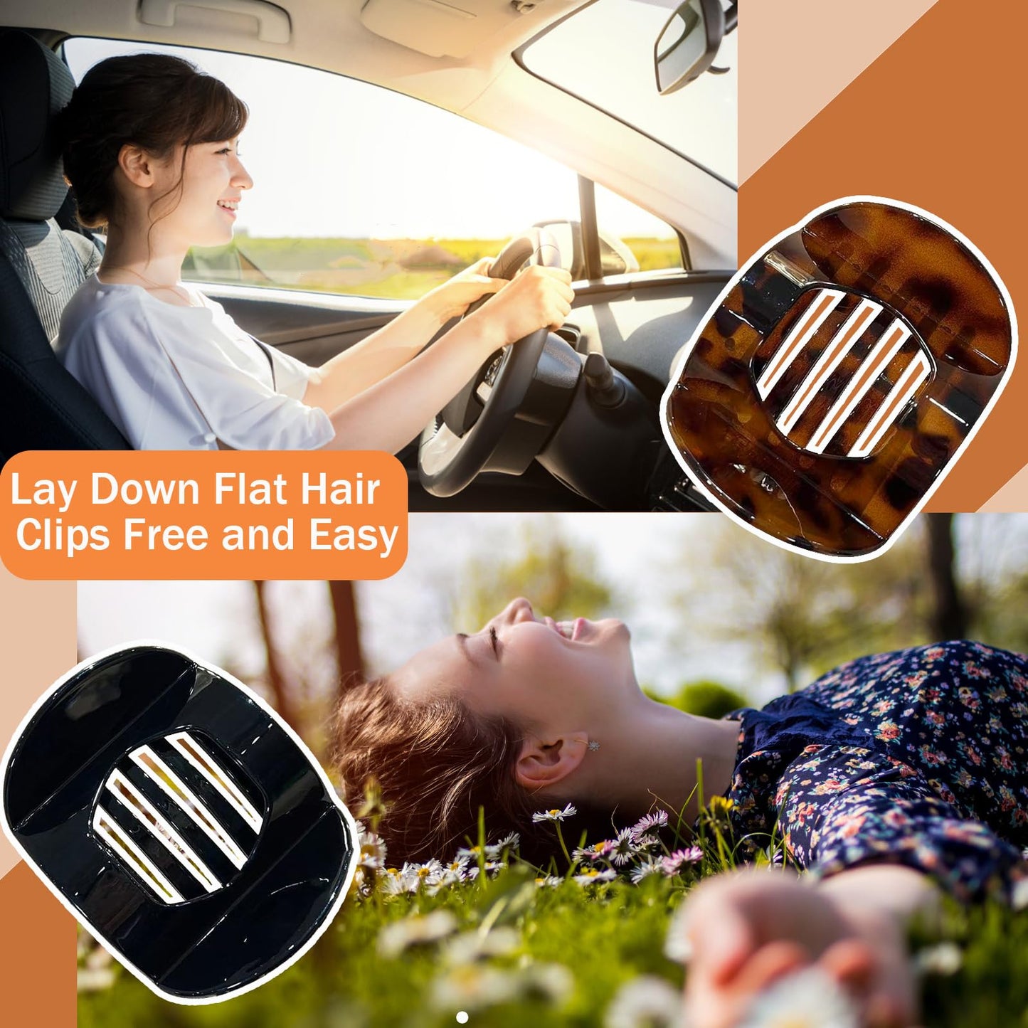 4 Pcs Flat Hair Clips Large Flat Claw Clips For Women, Black Leopard Strong Hold Hair Barrettes for Thick and Thin Hair Comfortable Curved Clips