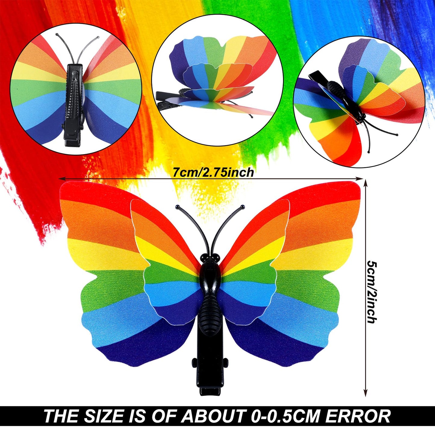Yuxung 24 Pcs Rainbow Butterfly Hair Clips Headpiece for Women Girls Rainbow Hair Accessories Gay Pride Day Halloween Party Decorations