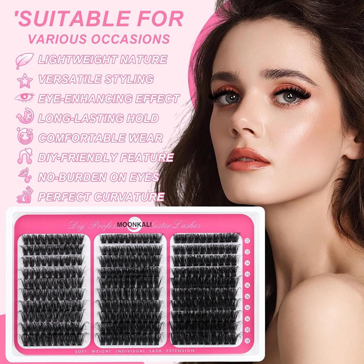 Lash Clusters - 3D Full Eyelash Extensions | Mix of 60D, 80D, 100D, 12-18MM, Waterproof, DIY Fake Mink