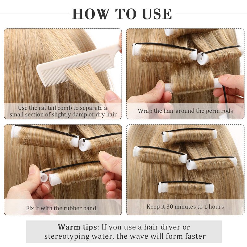 WILLBOND Cold Wave Rods - 36 Hair Perming Rollers with Steel Rat Tail Comb for Styling