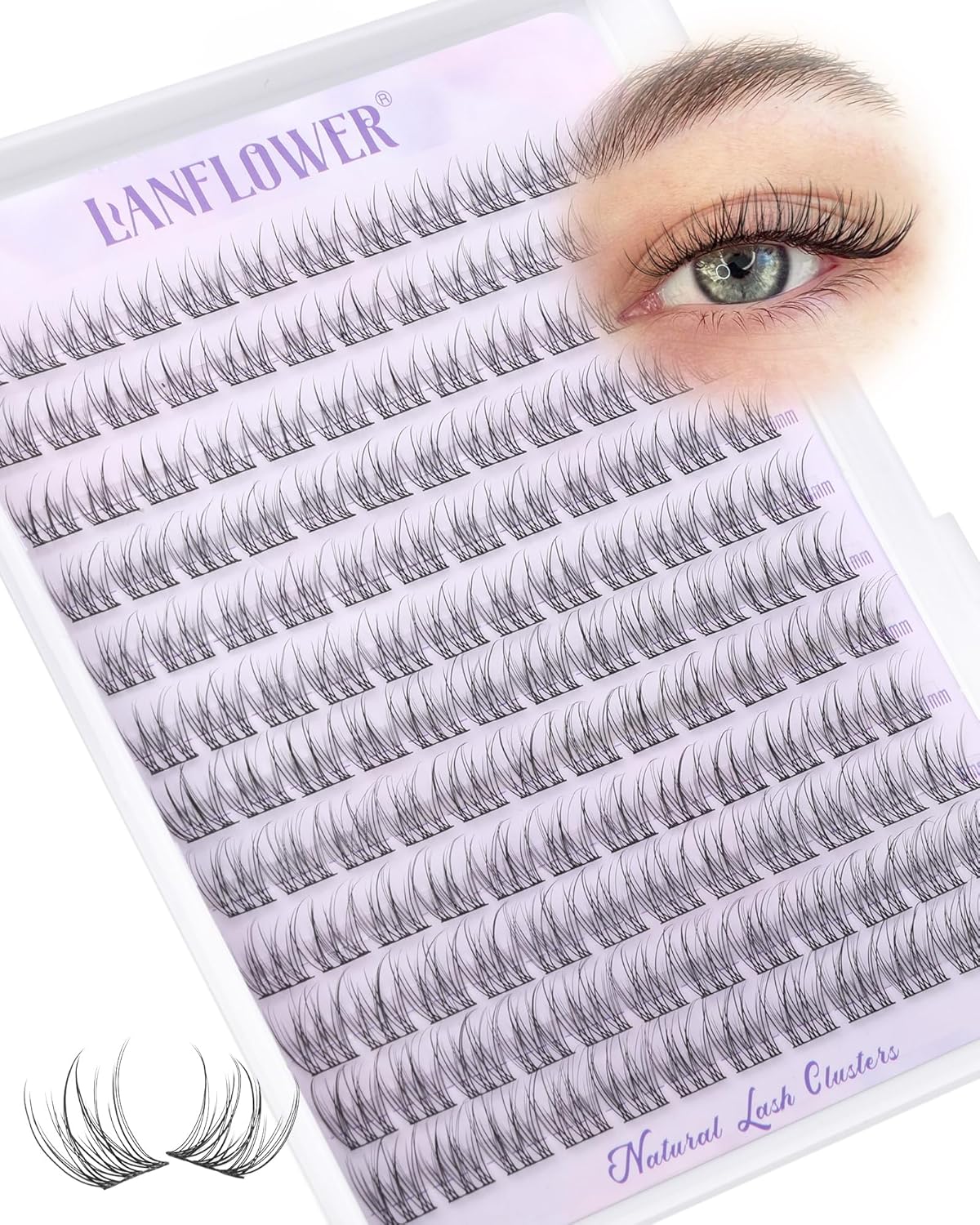 Natural Lash Clusters Kit - Wispy C Curved Eyelash Extensions | 8-16mm Individual Lashes with Bond & Tweezers
