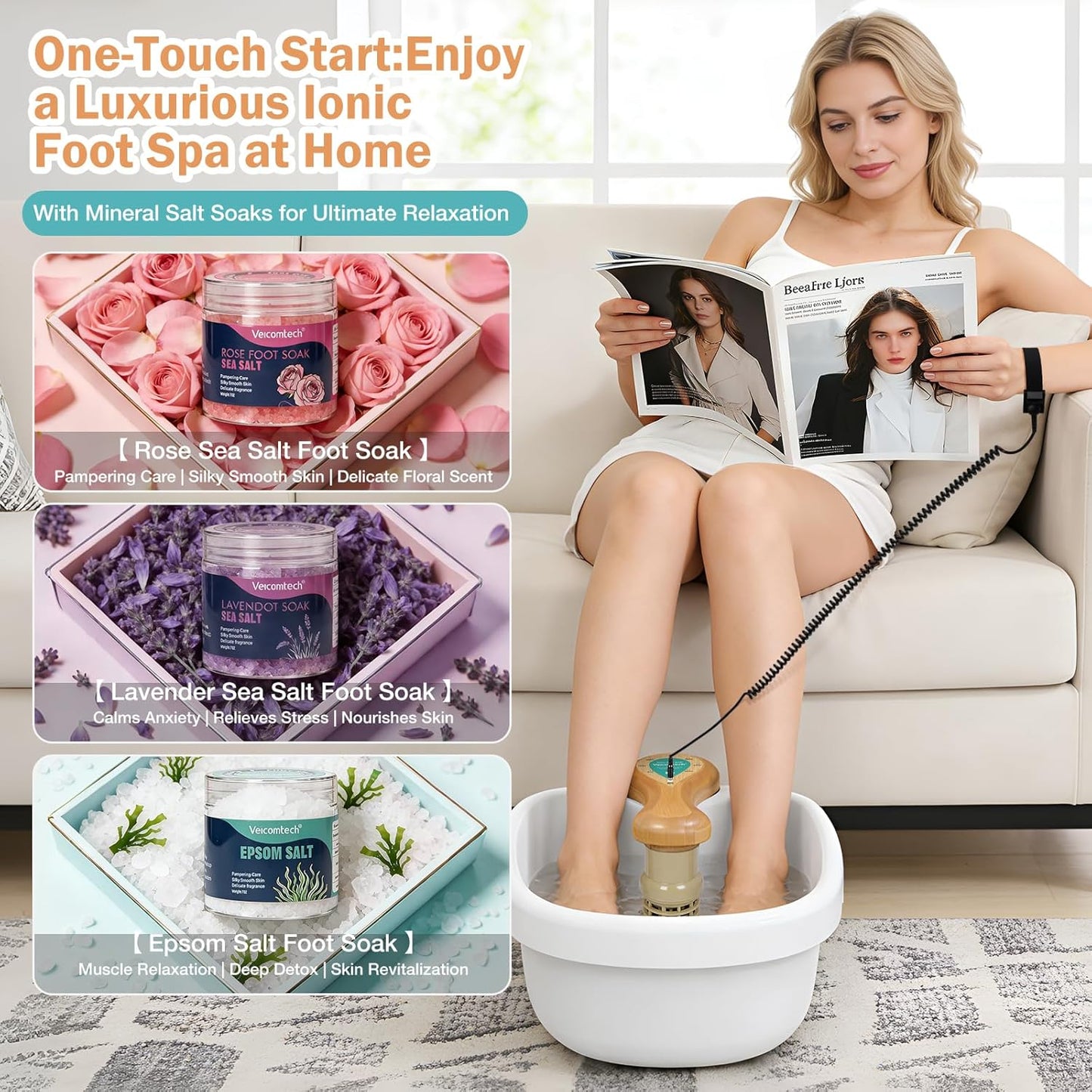 Ionic Foot Detox Bath Machine - Home Spa System with Array & Tub Liners | Relaxation & Wellness