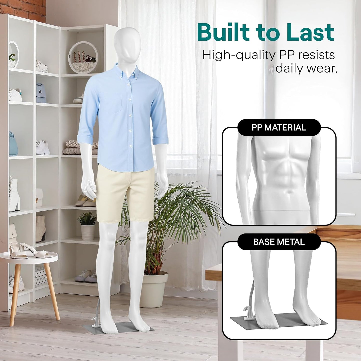 SereneLife Male Mannequin - Full Body Dress Form with Adjustable Stand | 74" Height, Detachable Head & Hands