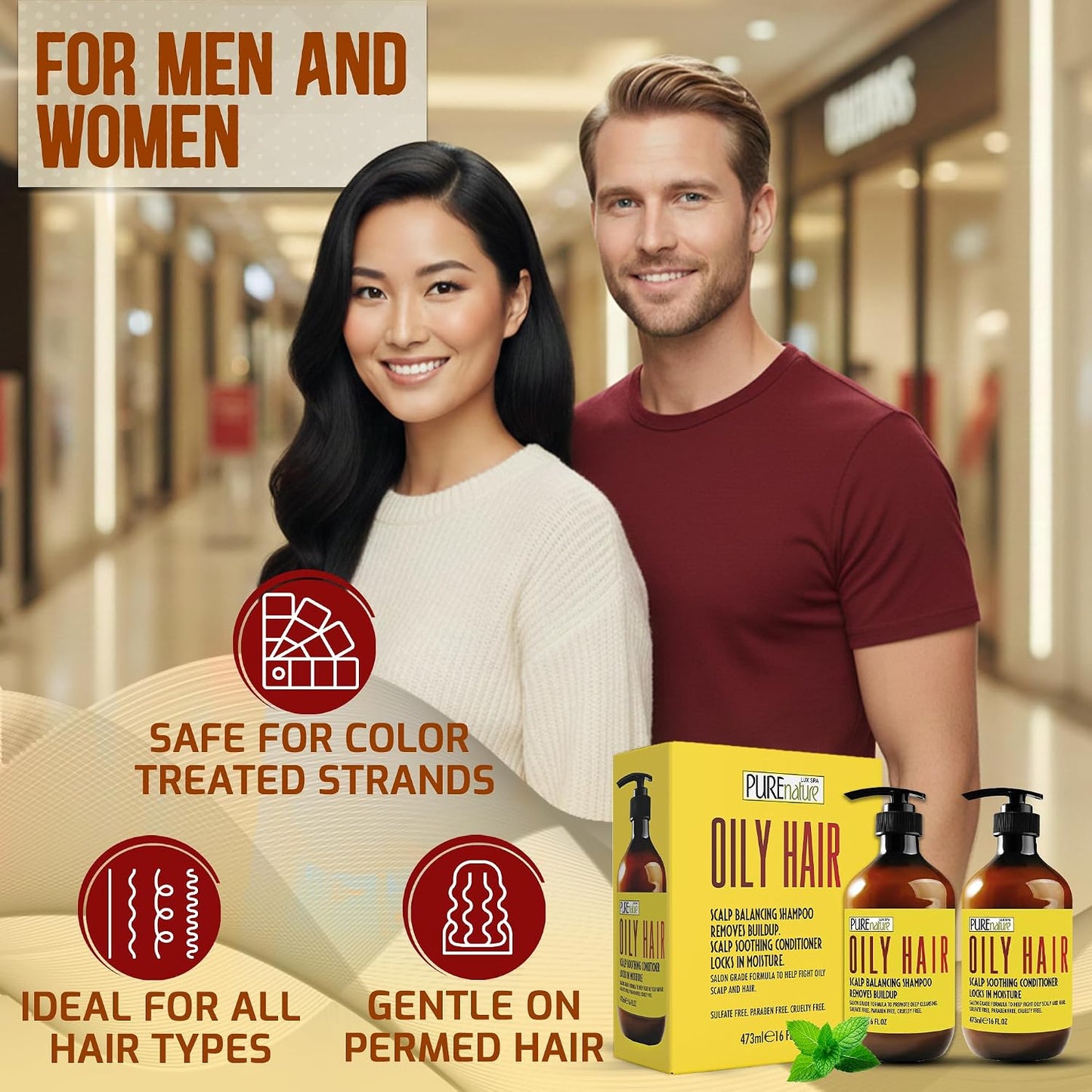 Oily Hair Shampoo and Conditioner Set - Sulfate-Free Moisturizing Formula for Flaky Scalps | 16 Fl Oz (Set of 2)