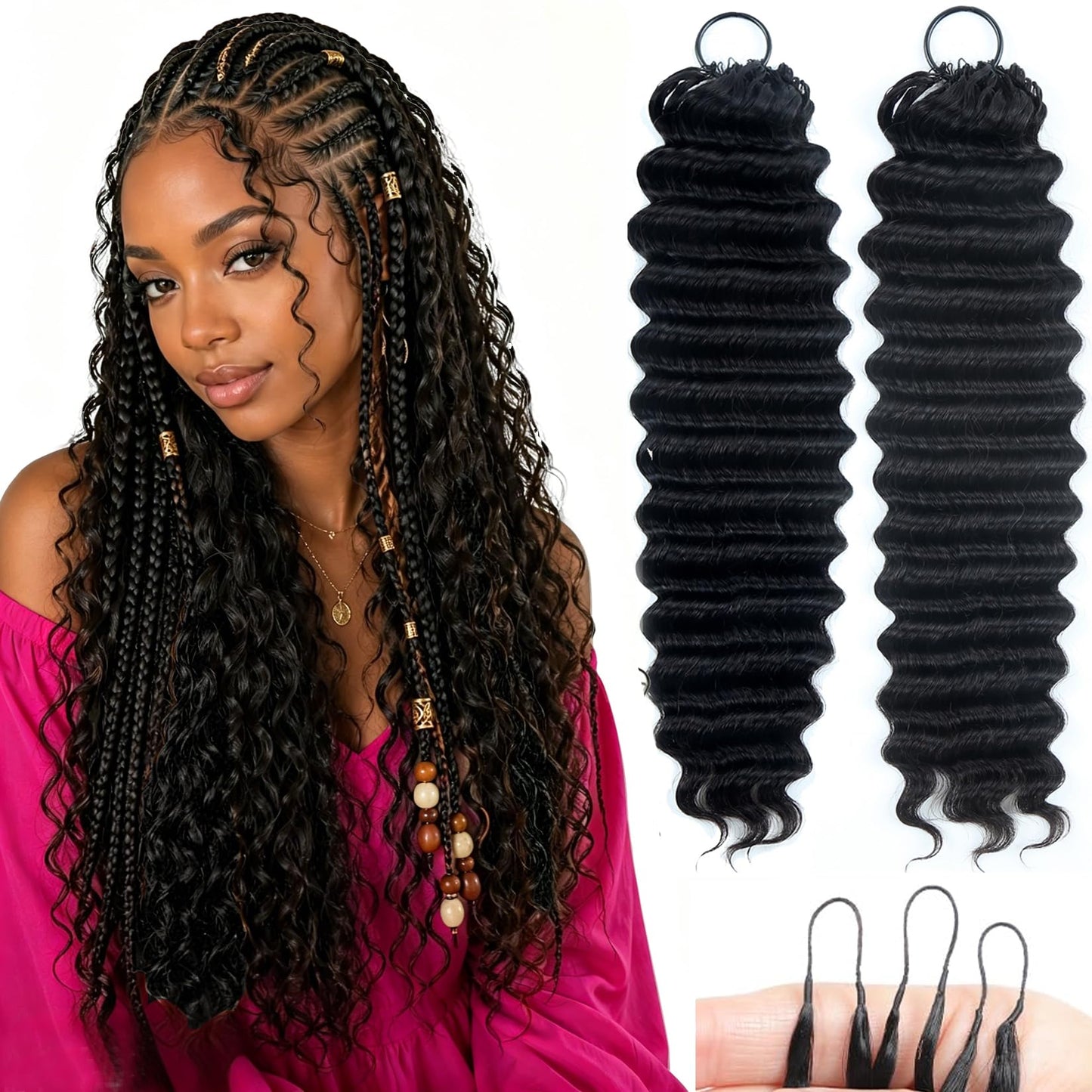Curly Human Crochet Hair for Black Women 20 Inch 120g Invisible Miracle Knots Crochet Human Hair Bundles Pre-Separated Deep Wave Feather Crochet Hair Extensions Pre Looped Reusable 100 Strands
