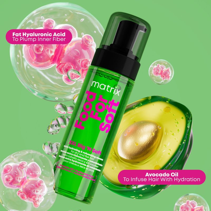 Matrix Food For Soft XXL Big 'N Soft Extra Volumizing Hydrating Mousse - Adds 2X Volume While Hydrating and Softening, With Avocado Oil and Hyaluronic Acid, For All Hair Types, 7.1 Fl Oz