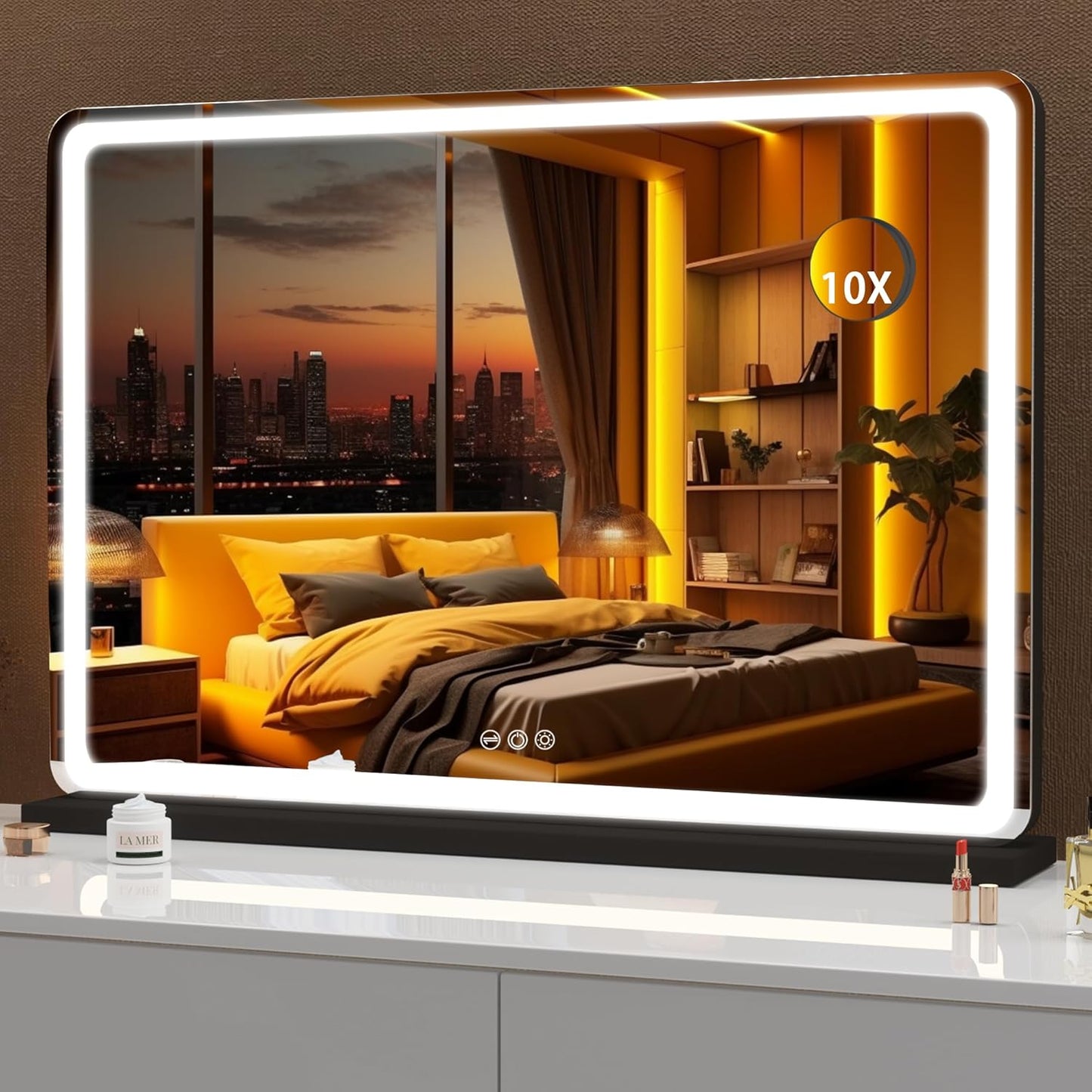 LED Makeup Mirror with Lights - 31.5" x 22" Dimmable Touch Screen Vanity Mirror | Round Black Design