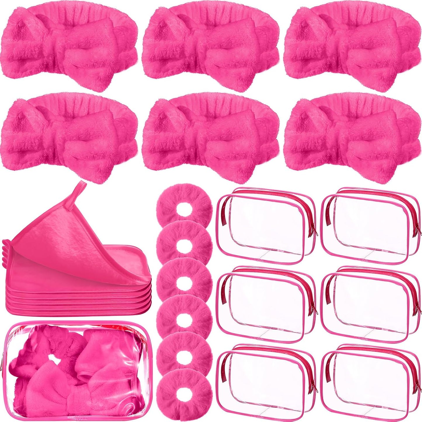 24-Piece Sleepover Party Supplies - Spa Party Favors with Headbands, Scrunchies & Makeup Remover Cloths | Pink