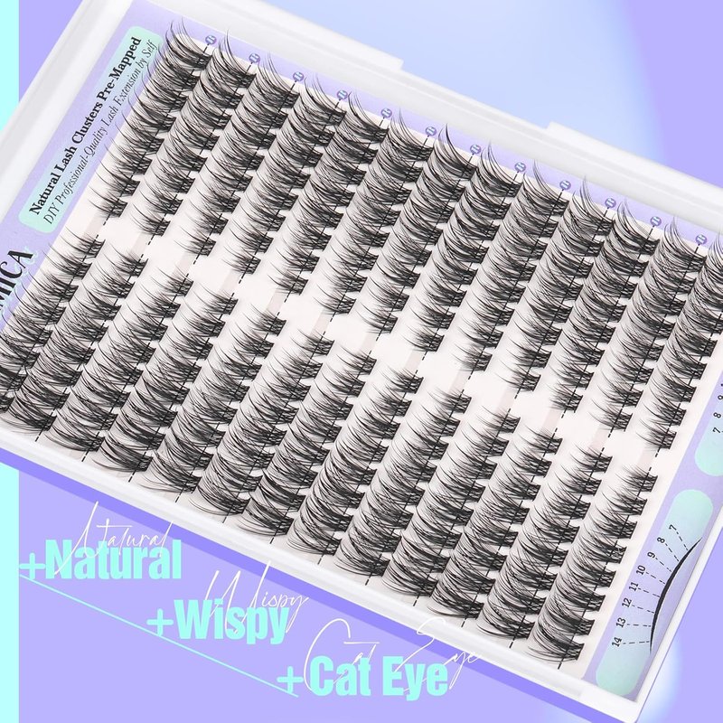 Natural Lash Clusters - Short Cat Eye Eyelash Extensions 7-14mm | Wispy C Curl DIY Lashes
