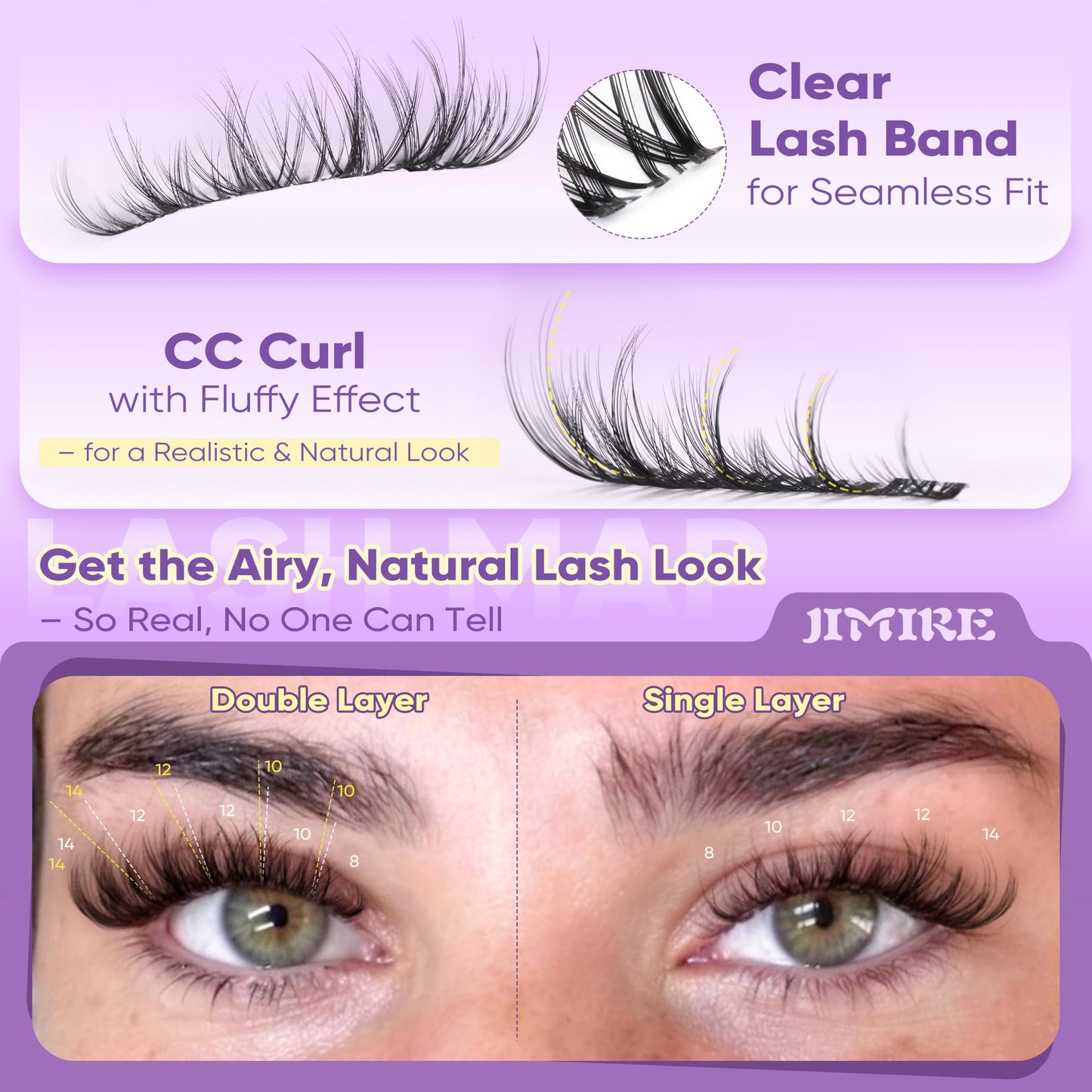 Spider Breeze Lash Clusters Wispy Eyelash Clusters CC Curly Natural Lashes Clusters Fluffy Cluster Eyelash Extensions Natural Look 8-14MM Short Cluster Lashes for Clean Baddie Makeup Look by JIMIRE
