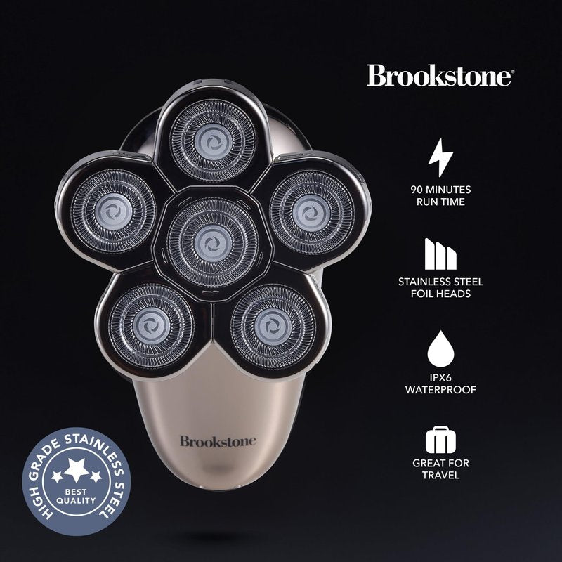 Brookstone - 6-Head Flex Shaver, Close Shave with Pivoting Heads & Rechargeable Battery for Smooth, Comfortable Grooming (Black)