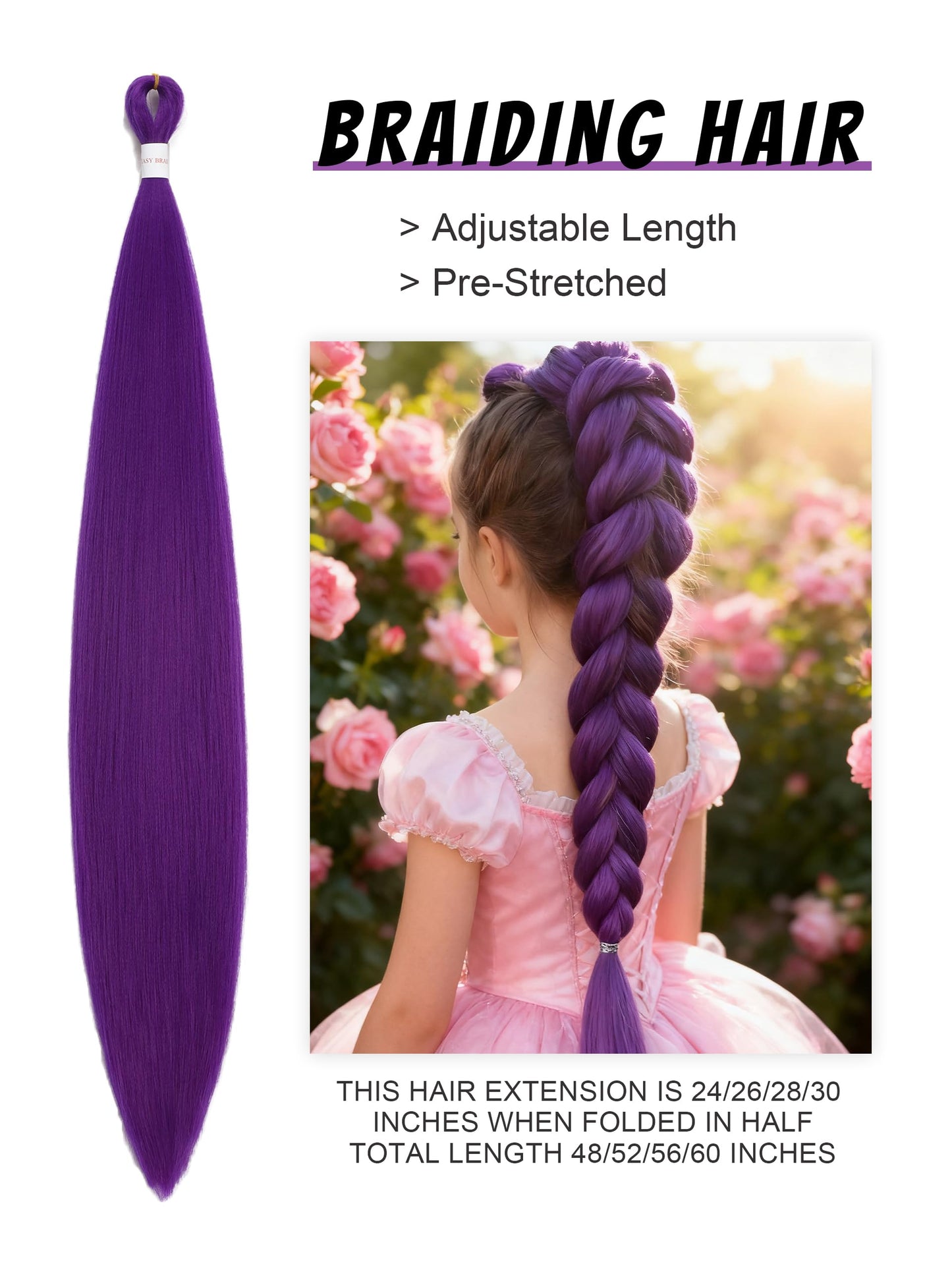Purple Hair Extensions Long Pre-Stretched Braiding Hair Extensions 2 Packs Synthetic Crochet Hair Twist Braids for Cosplay Costume Party 26 Inch