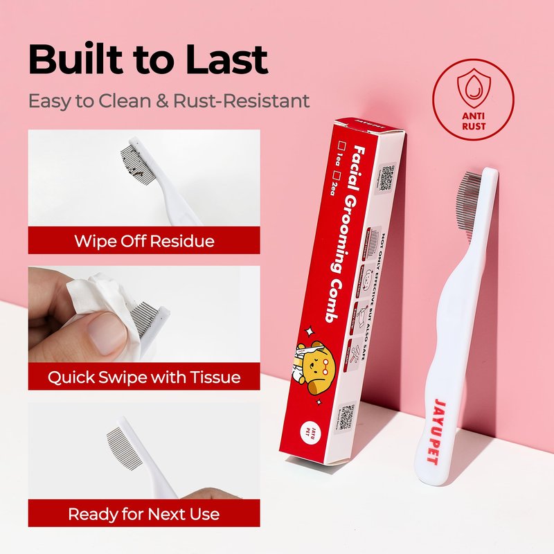 JAYU PET Facial Grooming Comb - Dog Eye Combs, Stress-free Eye Gunk Remover for Dogs & Cats, Pet Facial Brush, Cat Grooming Kit, Stainless Steel Deshedding Comb (1ea)