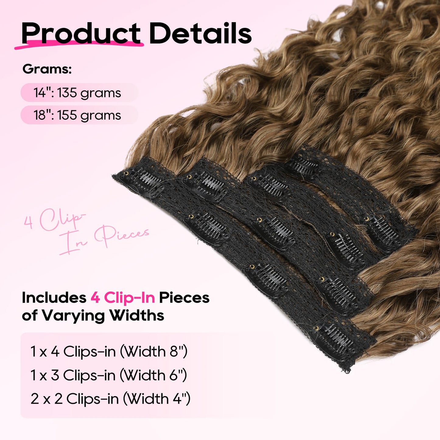 REECHO Curly Hair Extensions - 4PCS 18" GoGo Clip in Hair Extensions 100% Super Protein Hairpieces with Invisible Lace Weft Silky Soft Natural Look for Women - Golden Walnut