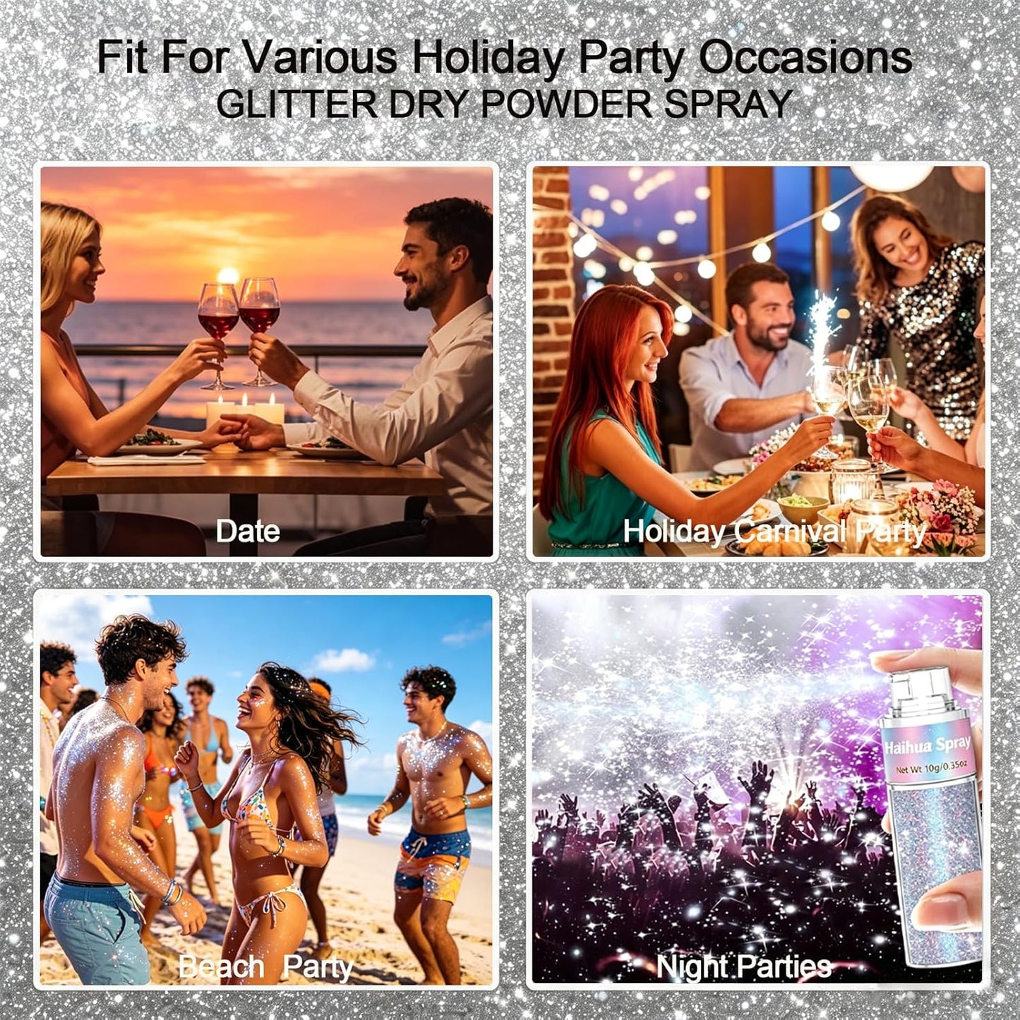 Holographic Hair & Body Glitter Spray - Ultra-Fine Silver-Rainbow Resin for Festivals, Raves & DIY Crafts