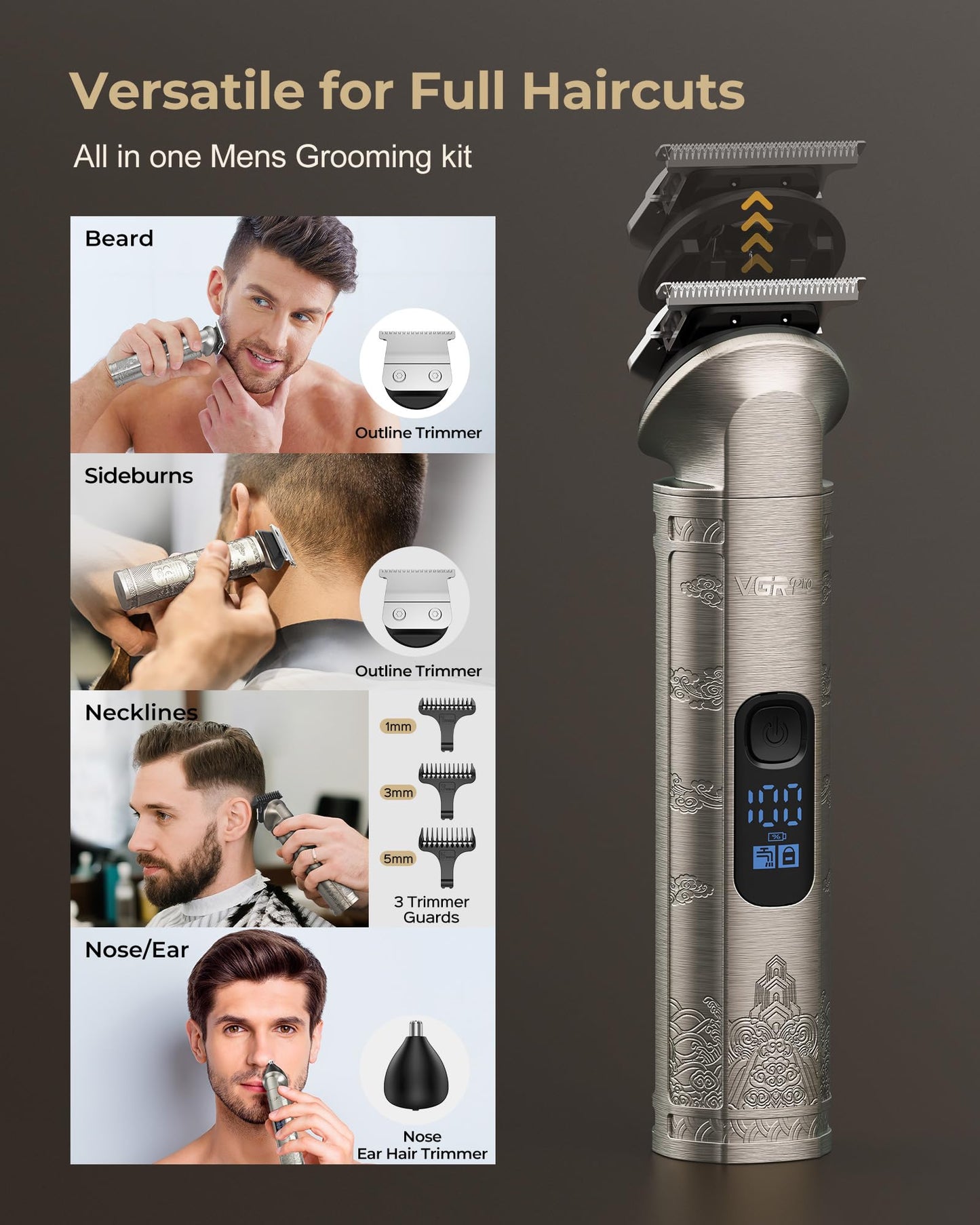 VGRPRO Hair Clippers for Men Professional, Cordless Hair Clippers for Hair Cutting, Mens Clippers and Trimmers Set, Electric Hair Trimmer for Men with Package Case (Silver)