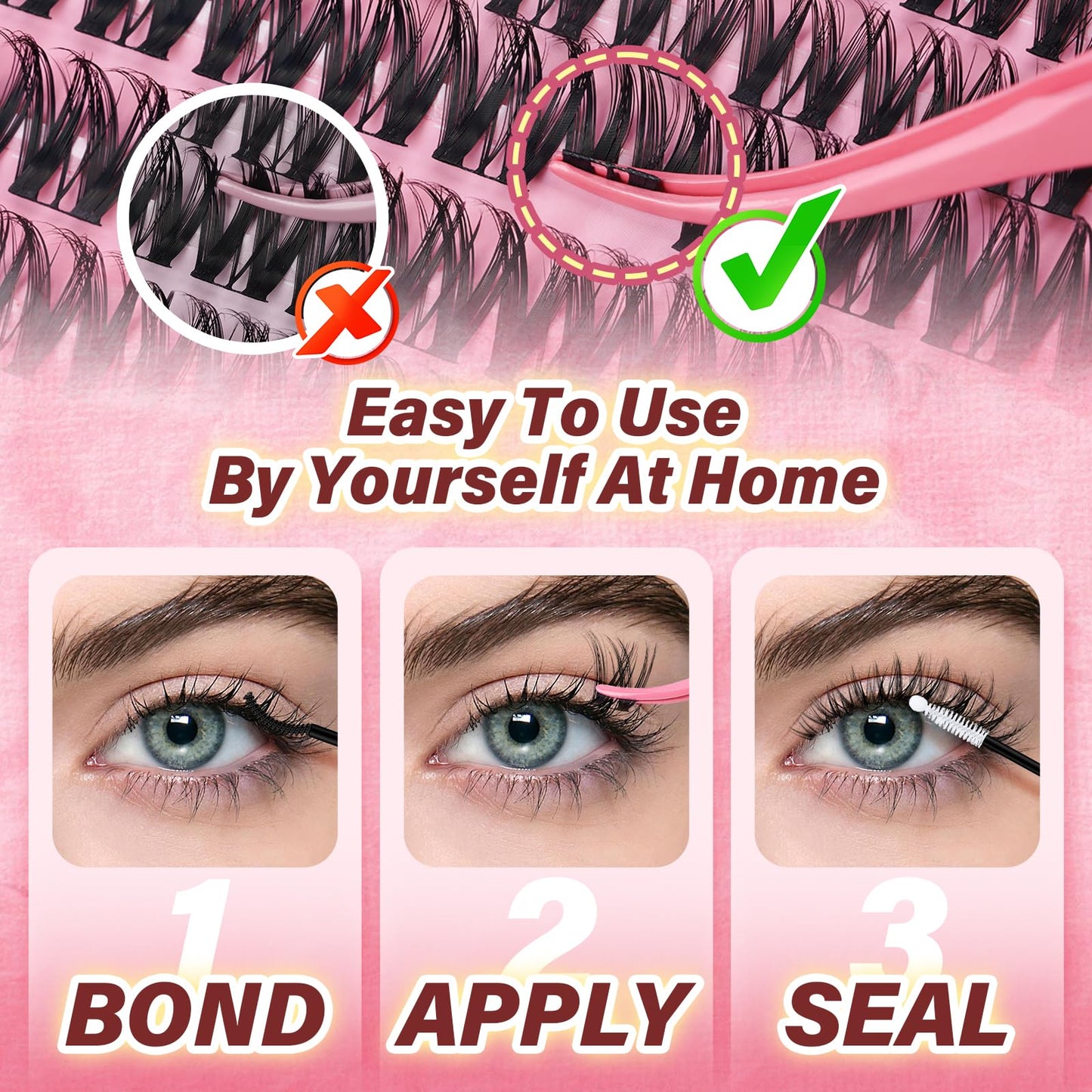 NYCAAR Flaunt Manga Lash Clusters Kit Wispy Flora Lash Extension Kit with 132pcs Eyelash Clusters in D Curl 8-18mm, Ultra-Thin Band, Includes Bond and Seal, Remover & Applicators for DIY at Home