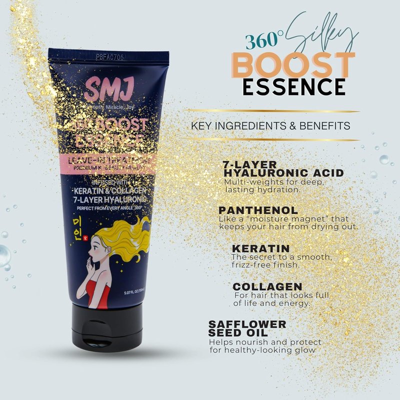 360° Boost Essence Leave-In Treatment - Silky K-Beauty Hair Serum, Anti-Frizz & Shine, Keratin & Collagen | 5.07 FL OZ