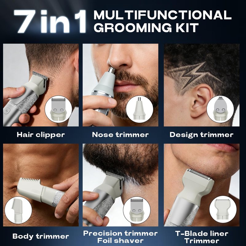 Beard Trimmer for Men,Professional Hair Clippers with Magnetic Head & Precision Dial, IPX7 Waterproof 4.5 hours Runtime,2-Speed, 1200mAh Battery with Charging Base, gifts for men Polished silver