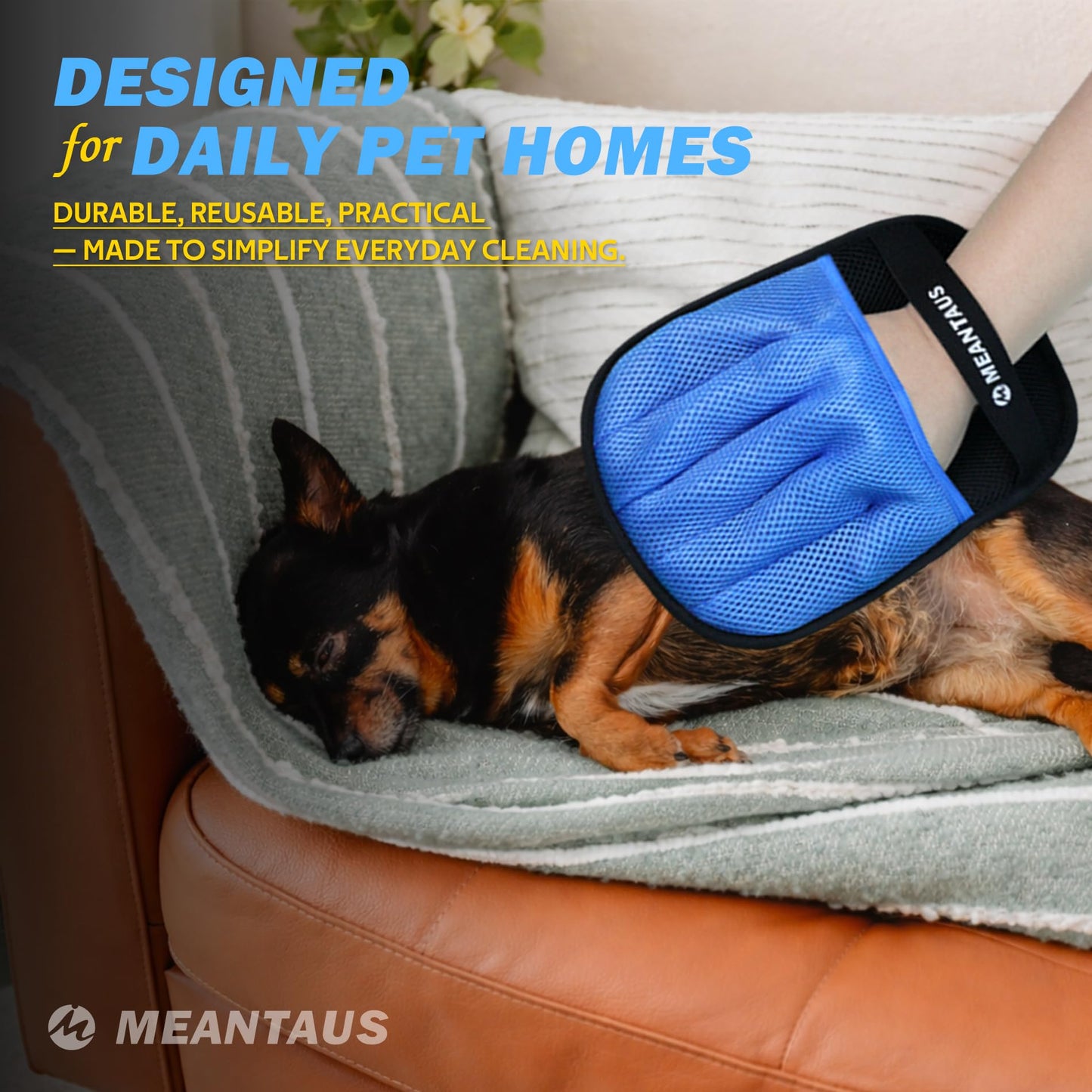 MEANTAUS Reusable Electrostatic Pet Hair Removal Glove for Dogs & Cats, Works on Furniture, Clothing, Bedding & Car Seats (Standard)