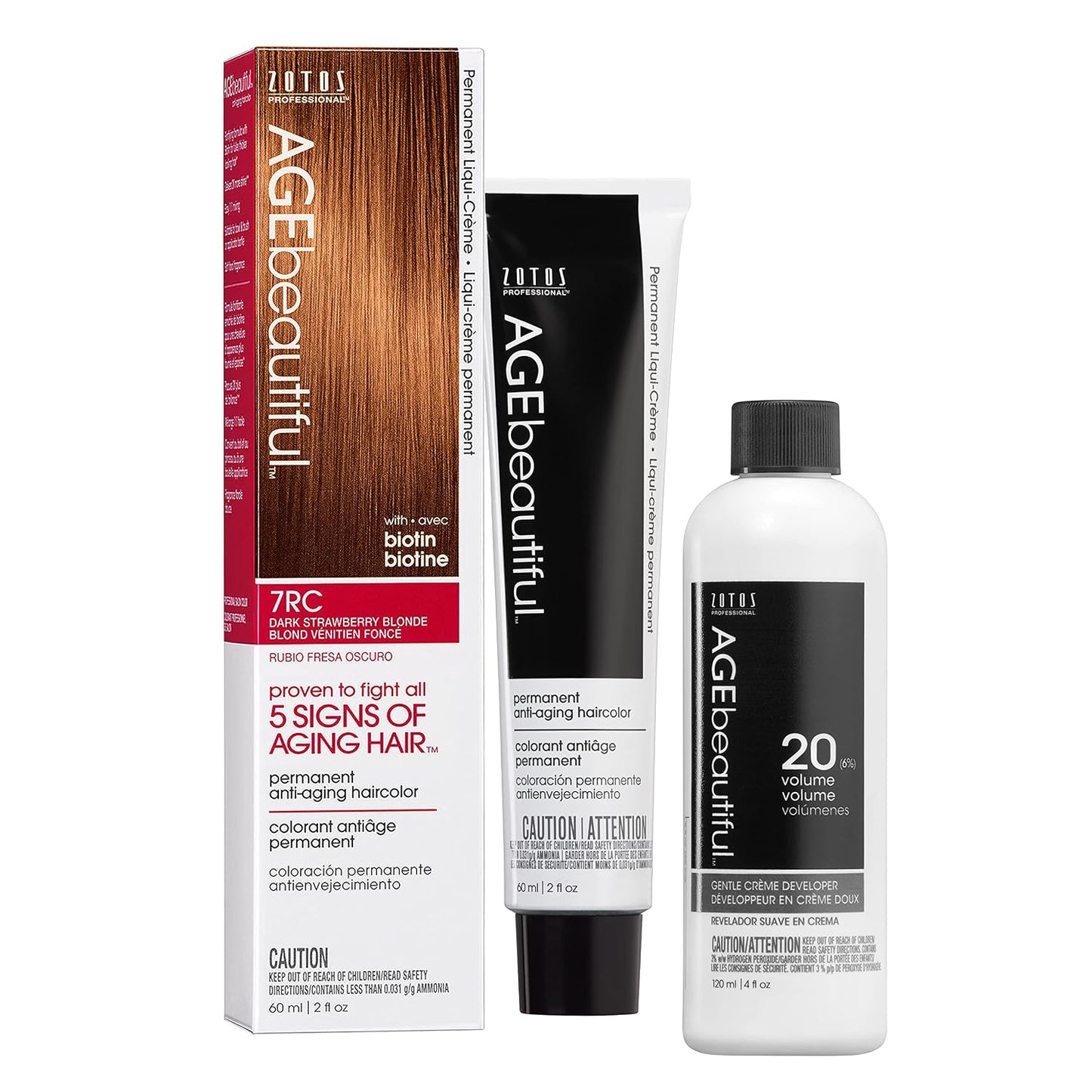 AGE Beautiful Permanent Hair Color Cream - 100% Gray Coverage Hair Dye with Biotin for Fuller, Thicker Hair | Professional Salon Quality