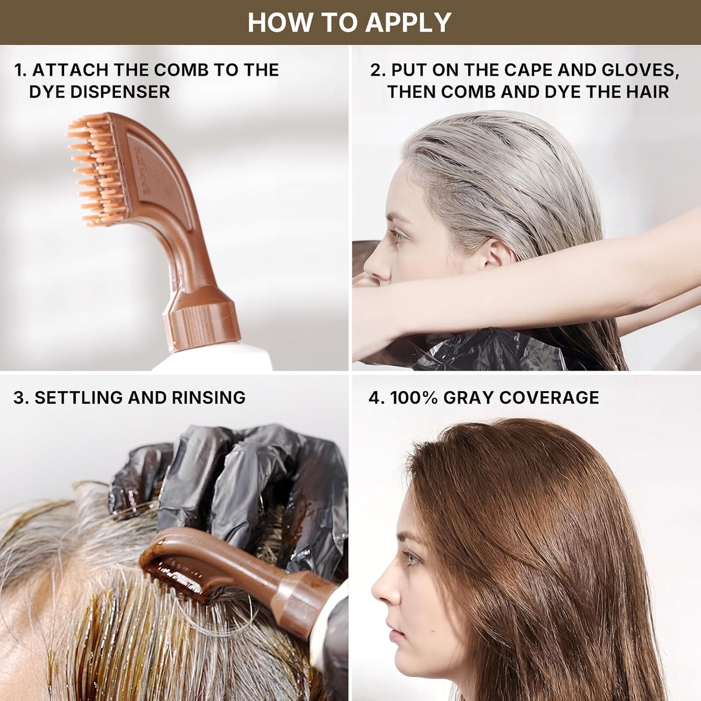 Karseell Brown Hair Dye | Ammonia-Free 6-IN-1 Formula with Comb Applicator for 100% Gray Coverage - 80ml