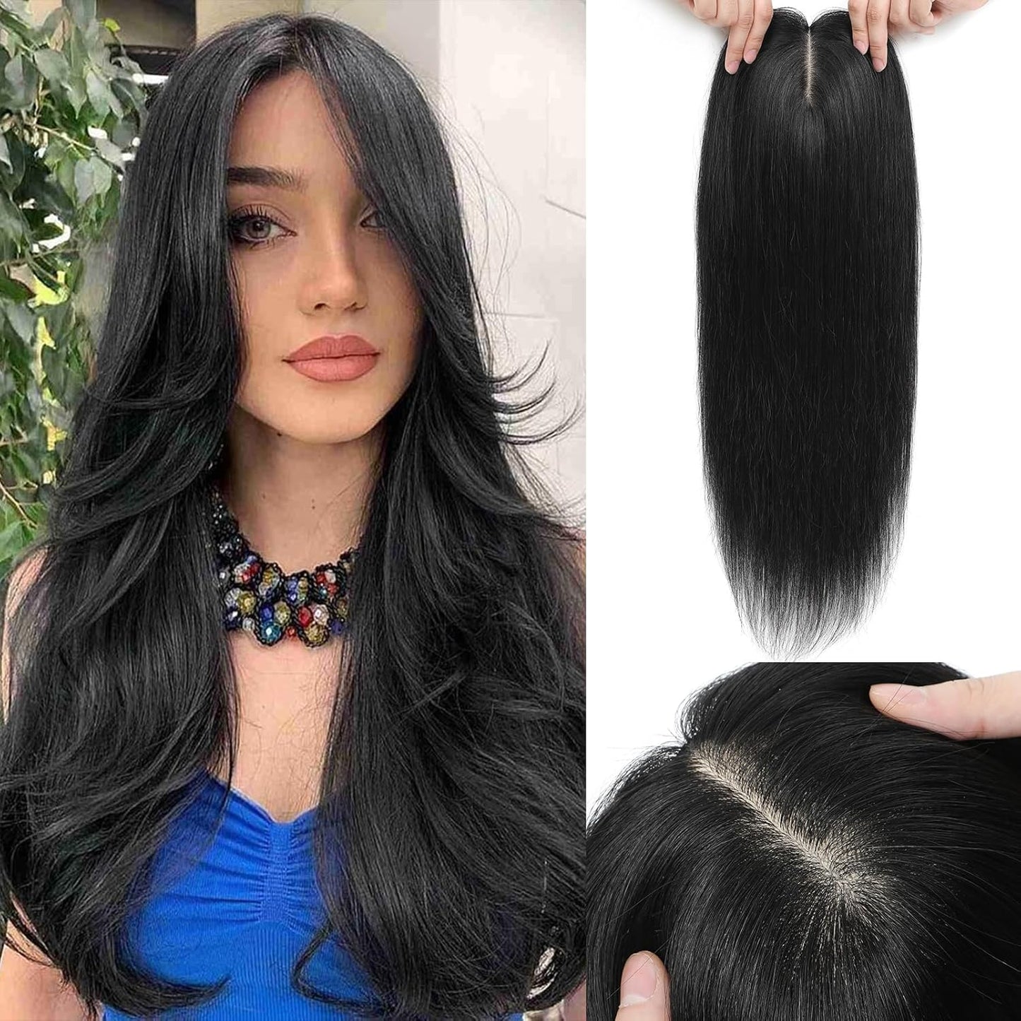 Aimeolyn Hair Toppers for Women - 16-Inch Real Human Hair | 8x8 Inch Big Base Coverage